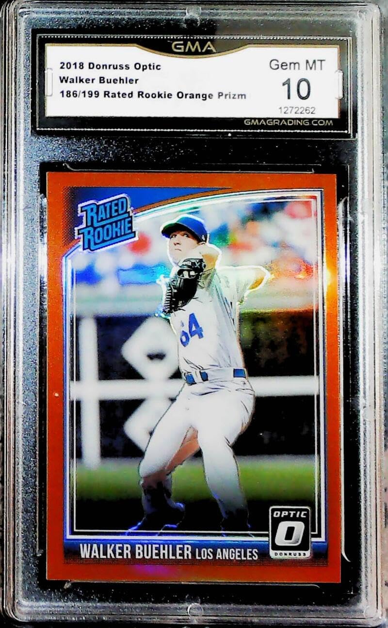 2018 Donruss Optic Orange Holo S199 Baseball #41 Walker Buehler Los Angeles Dodgers Rated Rookie RC Card GMA 10 GEM MINT