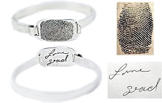 Personalized Fingerprint and Handwriting Bracelet, Memorial Signature and Ink Print Jewelry, Solid Sterling Silver Thick Tension Bracelet