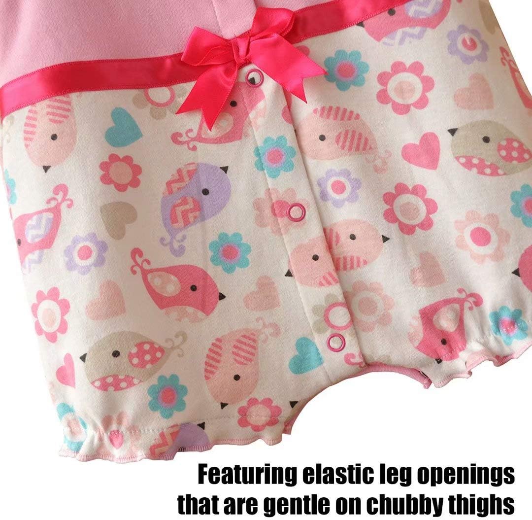 Baby Girls' Cotton Rompers, Infant Summer Clothes 0-12 Months, Pack of 3 - Image 4