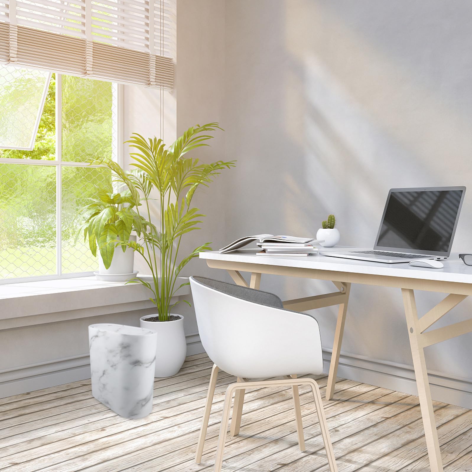 Hemobllo Spazzatura con Finitura Effetto Marmo Raffinato Bidone con Coperchio in Plastica Stretto Capacità Moderata, Design Salvaspazio per Cucina e Camera da Letto