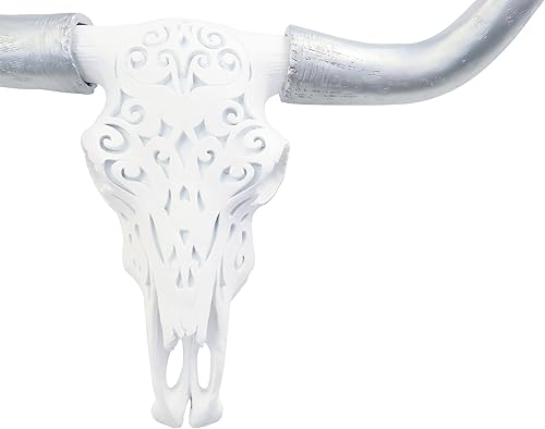 Miniatura 6 de Near and Deer Faux Taxidermia Decorativo Tallado Longhorn Skull Soporte de Pared, BlancoDorado, DTL0108