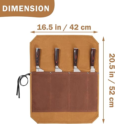 Miniatura 8 de Bolsa de rollo para cuchillos, resistente 16 onzas, bolsas de lona encerada para cuchillos (4 ranuras y tela anticortes), rollo de almacenamiento de