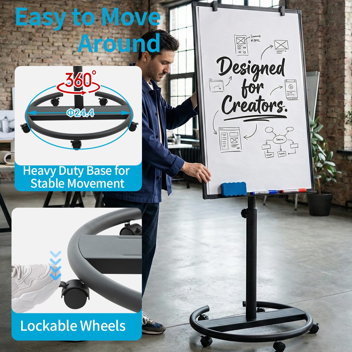 Amazon.com : DexBoard Black Mobile Whiteboard on Wheels 36 x 24