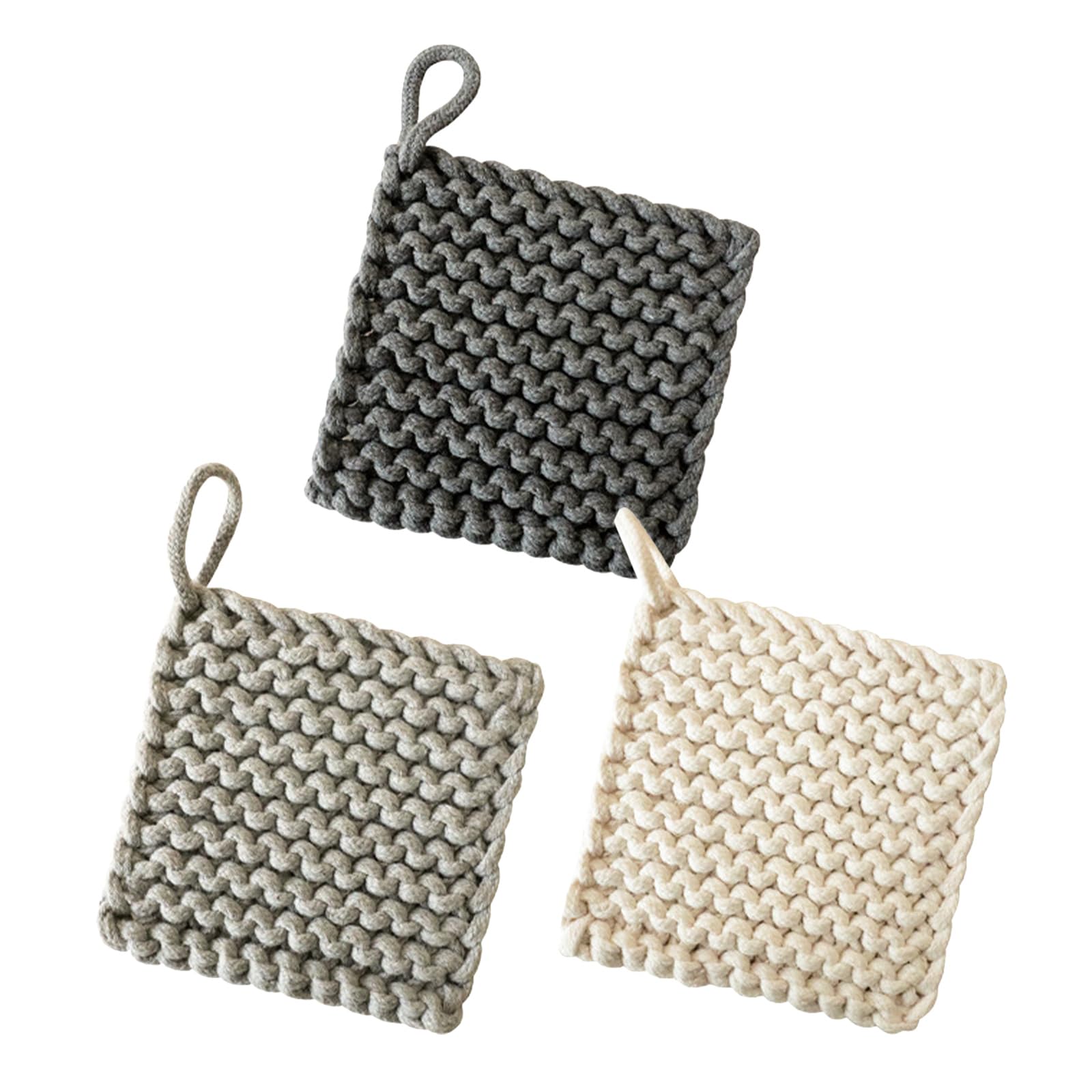 Presine da Forno Quadrate in Corda di Cotone Intrecciato Resistenti al Calore, Set da 3 Pezzi Anello per Appenderle, Tappetini Protettivi Rustici per Cucina e Cottura in Casa