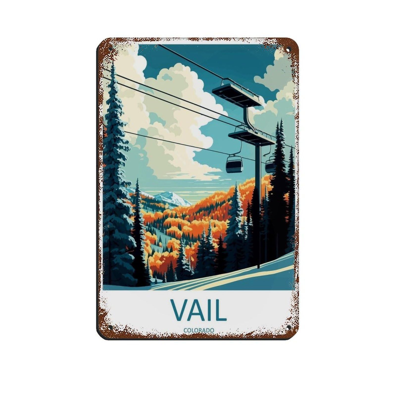 Vail Ski Resort Travel Art Ski Art Lover Gift (3) Tin Sign Vintage Metal Pub Club Cafe Bar Home Wall Art Decoration Poster Retro 8x12inch(20x30cm)
