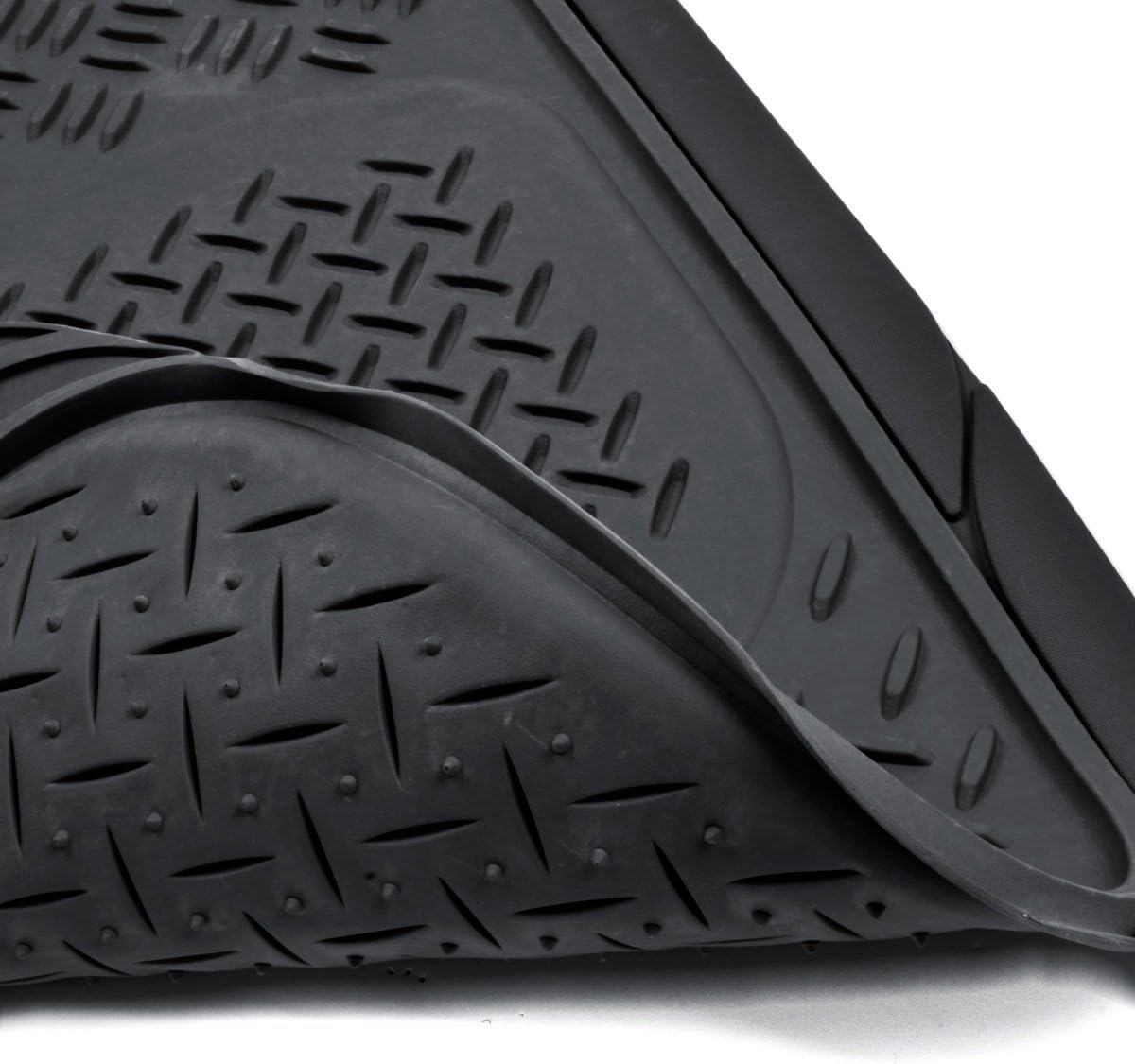 BDK Heavy Duty VAN SUV Rubber Floor Mats - 4 Pieces 3 Rows Full Set - All Weather Trimmable Mat (Black) - MT-713-711-BK