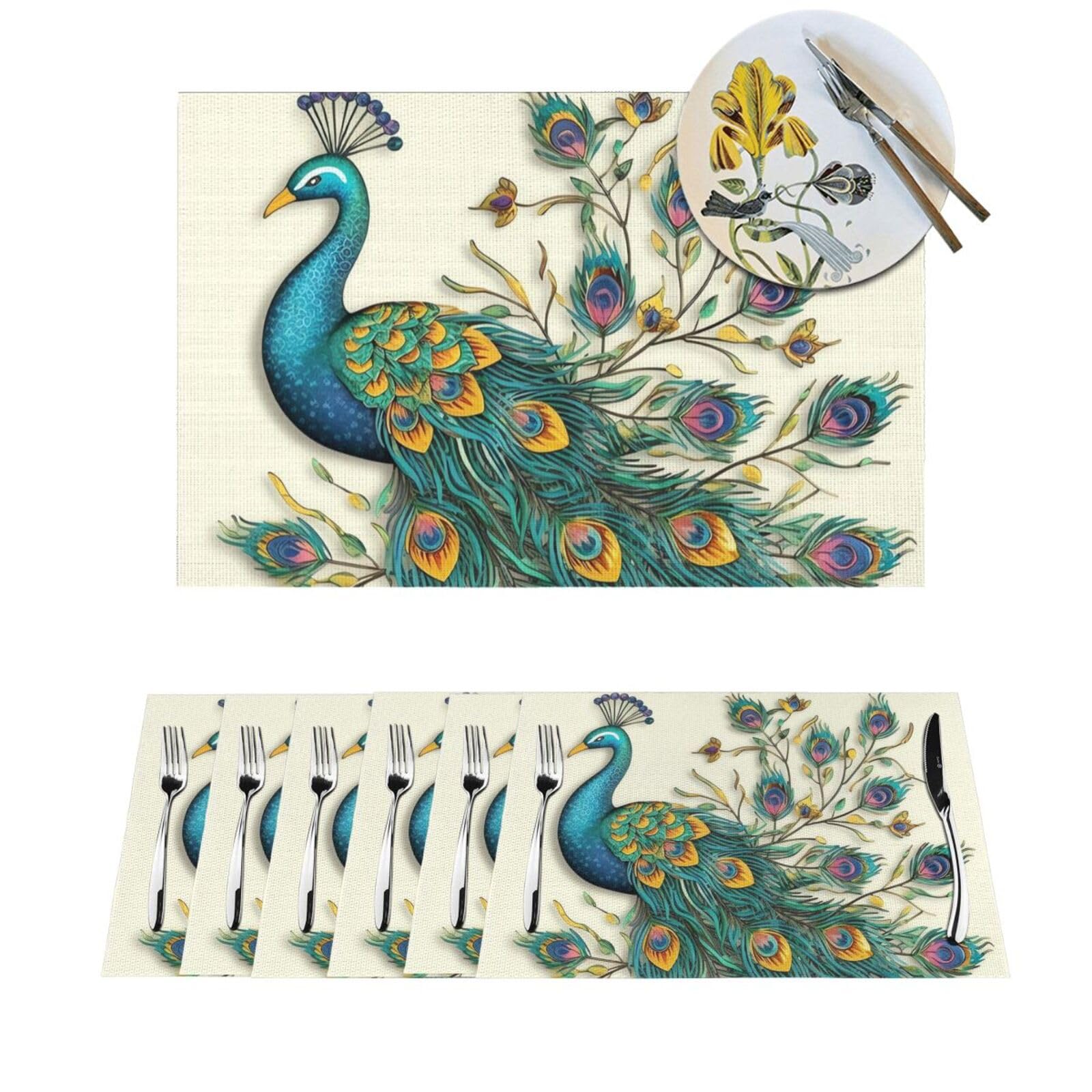 Set de table lavable en PVC tissé paon 45x30 cm lot de 6