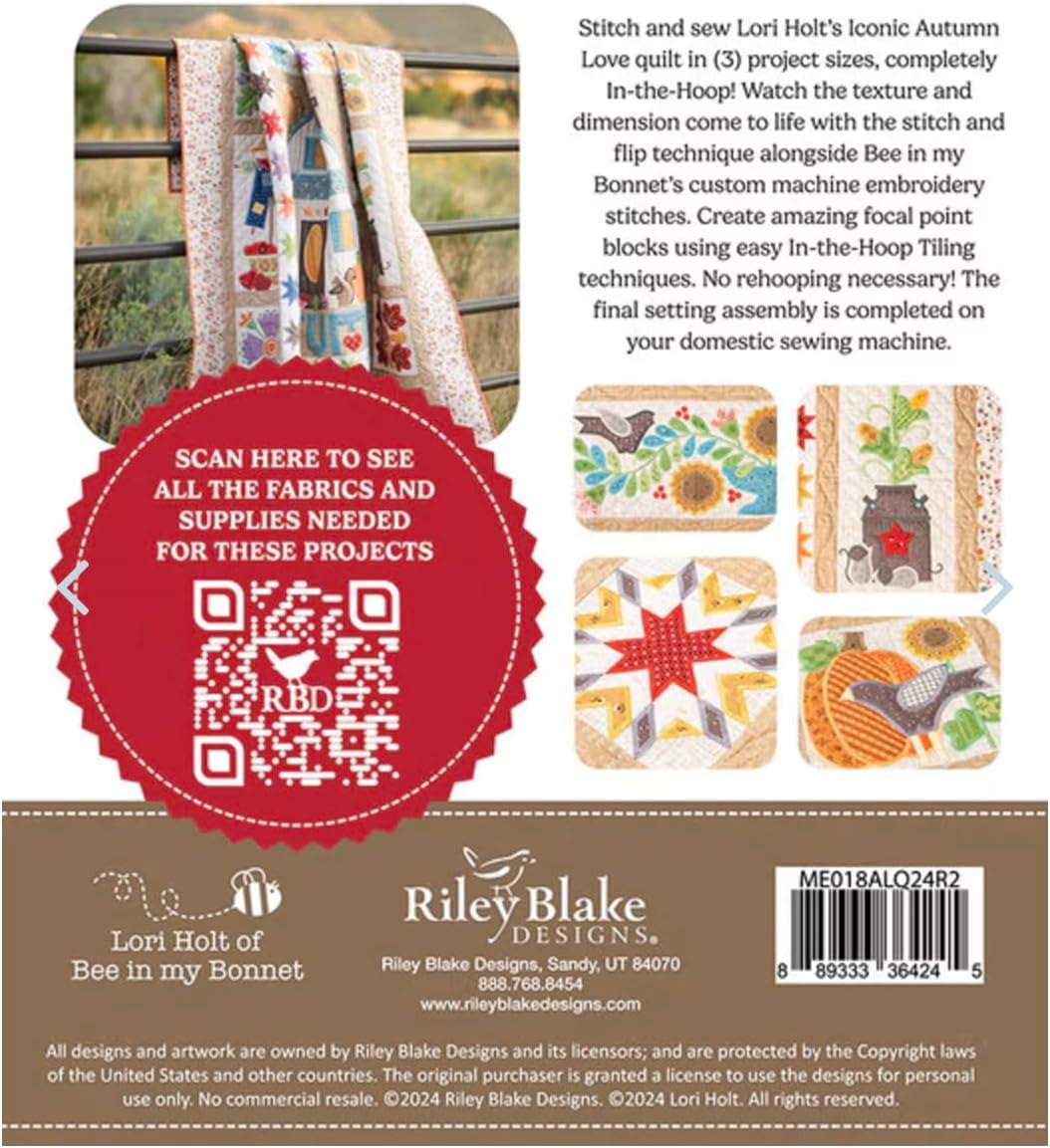 Riley Blake Machine Embroidery Patterns: Digital Design, Compatible with Major Machines, Instant Download, Scalable Sizes, and Detailed Instructions (Machine Embroidery Autumn Love Quilt Projects)