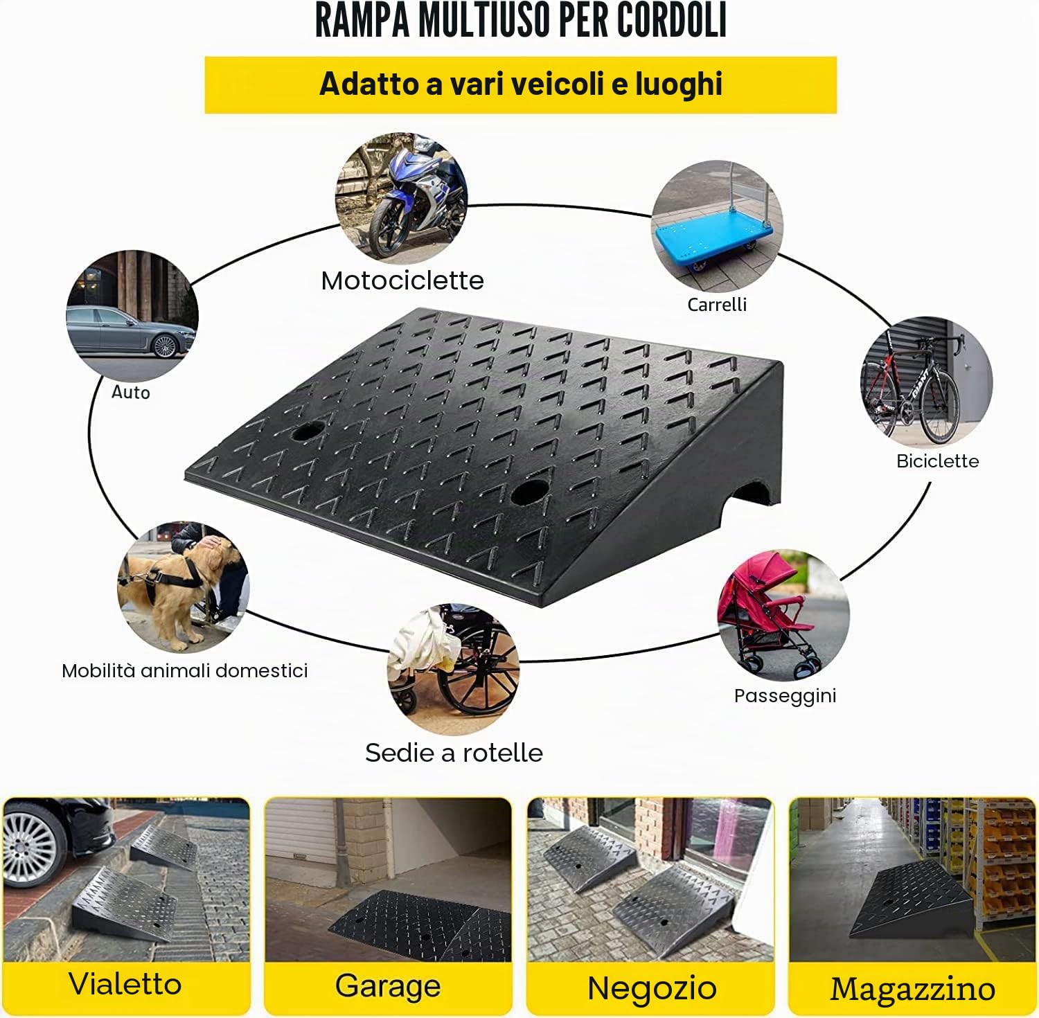 uyoyous Rampa in gomma per marciapiede, bordo del marciapiede, rampa per soglia, rampa di ammortizzazione, per veicoli (48 x 40 x 15 cm)