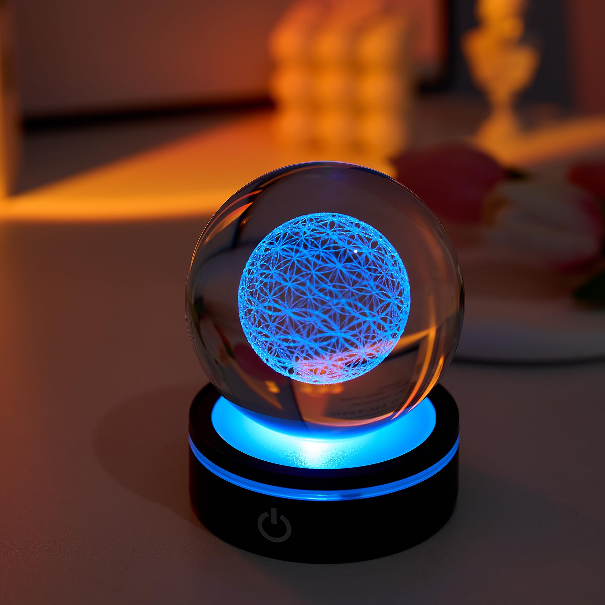 Fermacarte a forma di sfera di cristallo con incisione laser 3D, fiore della vita, con supporto a LED, per guarigione dei chakra, per San Valentino, compleanno, anniversario, regalo di nozze