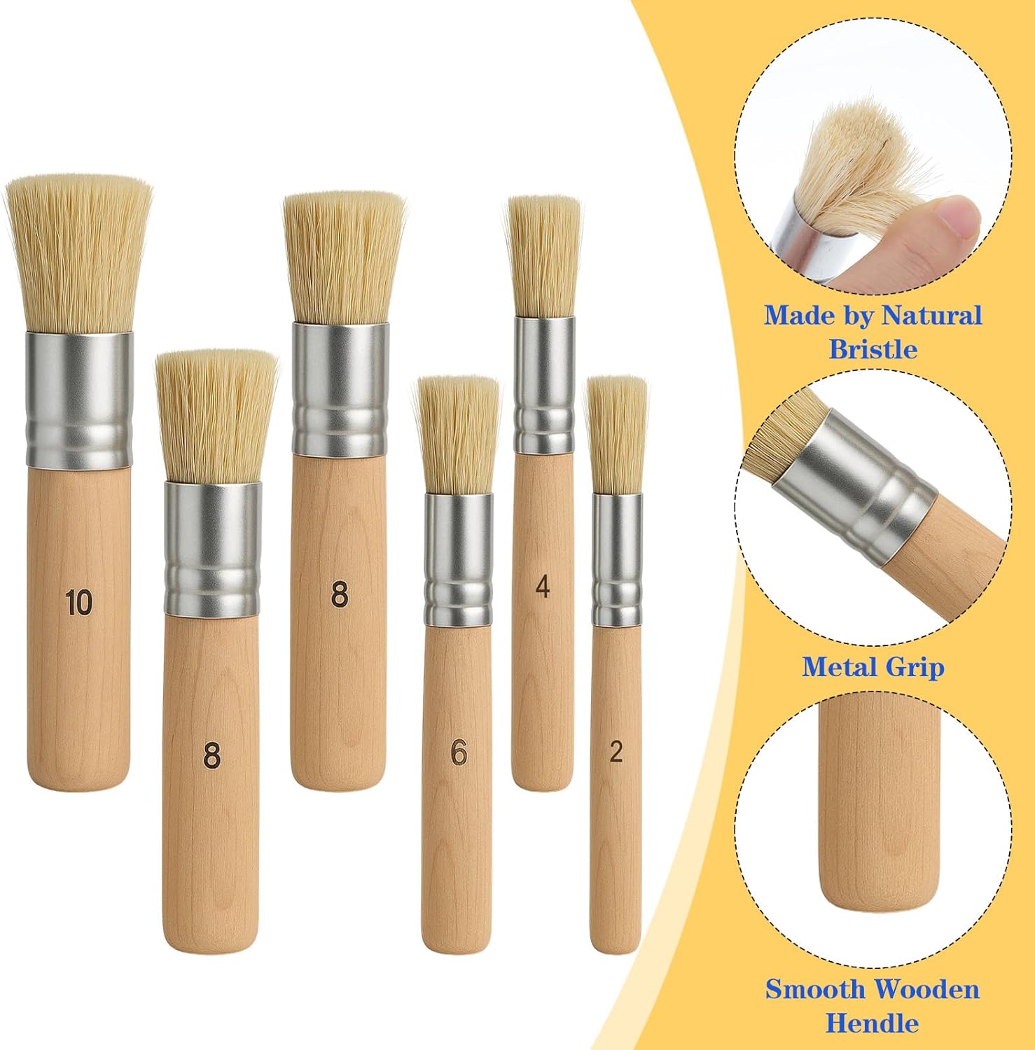 24 Pcs Wooden Stencil Brushes, Natural Bristle Template Paint Brush, Bristle Brushes Wooden Handle Painting Set for Painting Acrylic Oil Watercolor Art Stencil Project DIY Craft