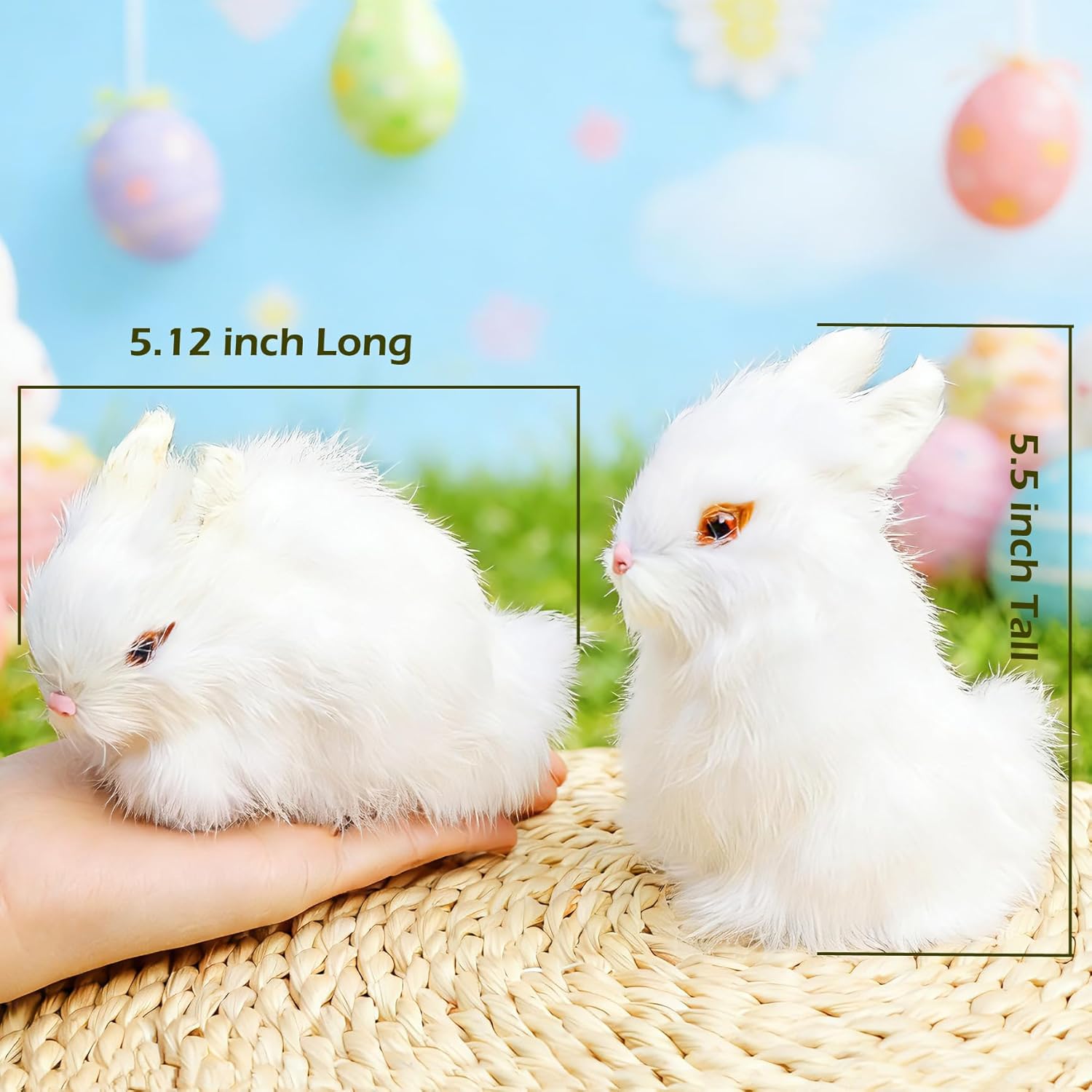 Easter Bunny Plush Figurines - 2 Piece Realistic Rabbit Stuffy for Easter Decor, Spring Basket Fillers, Home Decoration, Photoshoot Props, (White) - Image 3