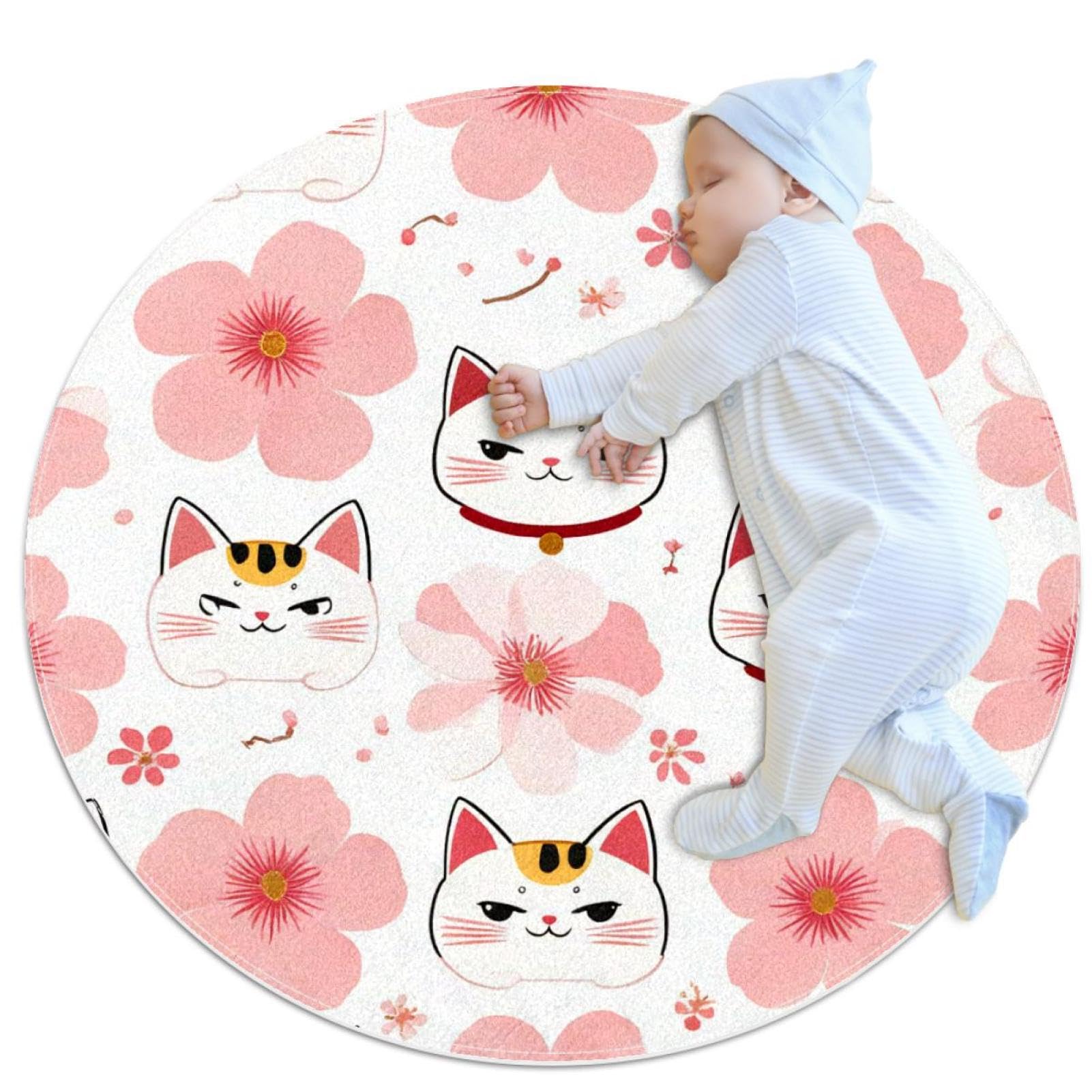 Tapis de salle de bain Maneki Neko antidérapant rond 1m pour chambre