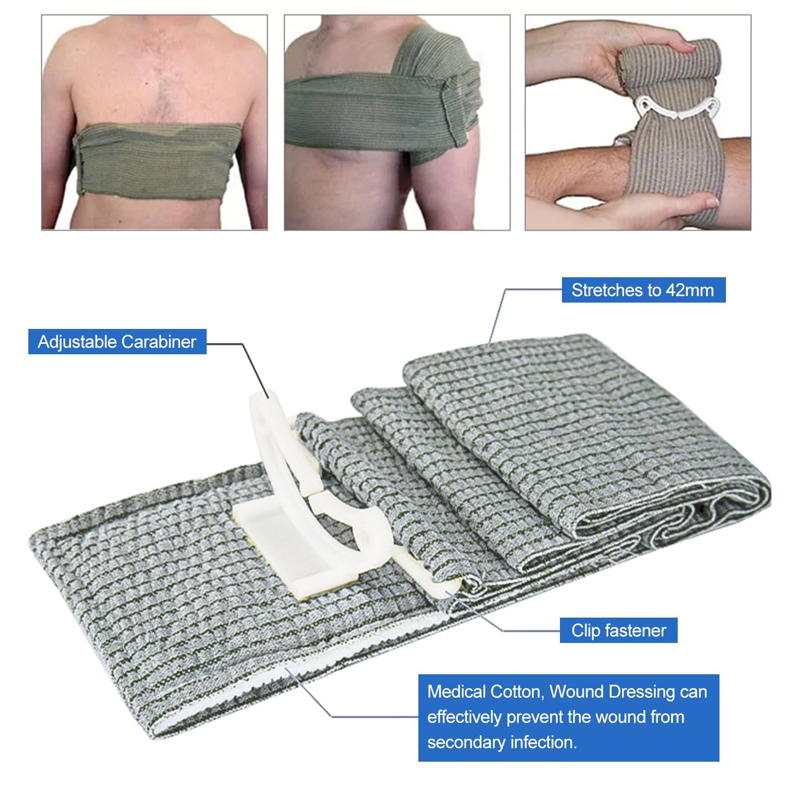 4 Pièces Pansement Israelien Compressif Pansement Compressif D'urgence Garot a Tourniquet, Gris Coussin Hemostatique Urgence, Polyester Garrot Tourniquet Militaire pour Extérieur, Intérieur