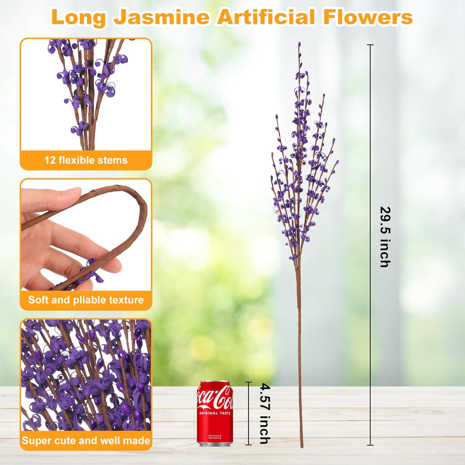 5 Pcs 29.5" Long Jasmine Artificial Flowers Fake Purple Flower Bouquet Branches Stem for Table Centerpieces DIY Floral Art Plant Home Office Wedding Dining Decoration (Deep Purple) - Image 2