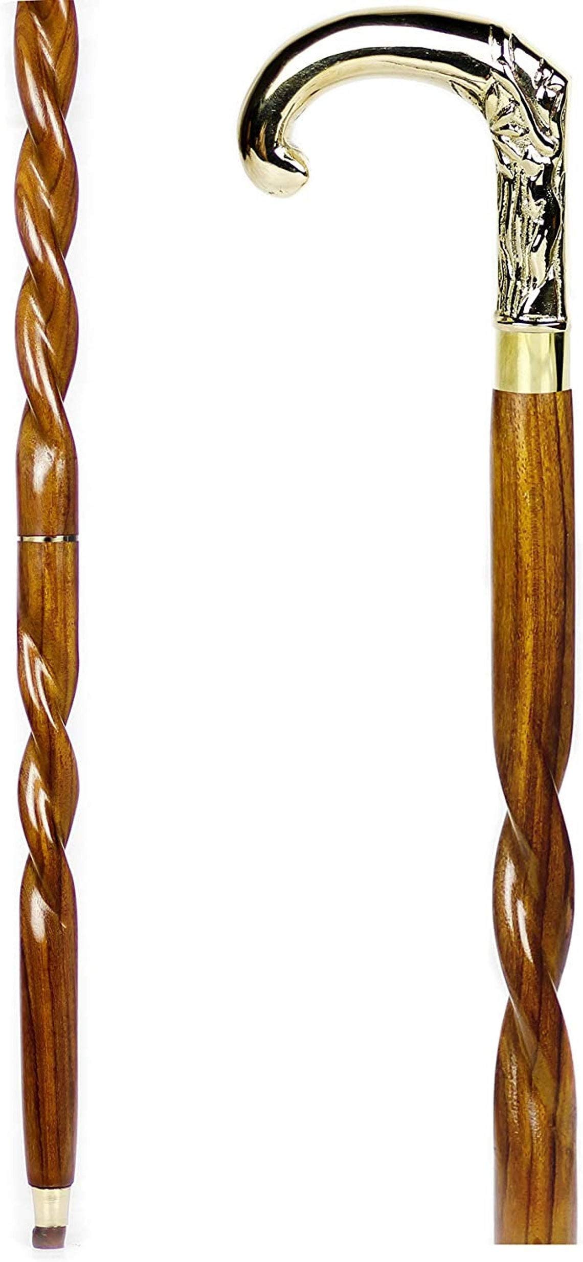 Vimal Nautical Brown Style Spiral Rope Twisted Handmade Victorian Handcrafted Head Brass Wands Walking Cane Sticks-Walking Sticks