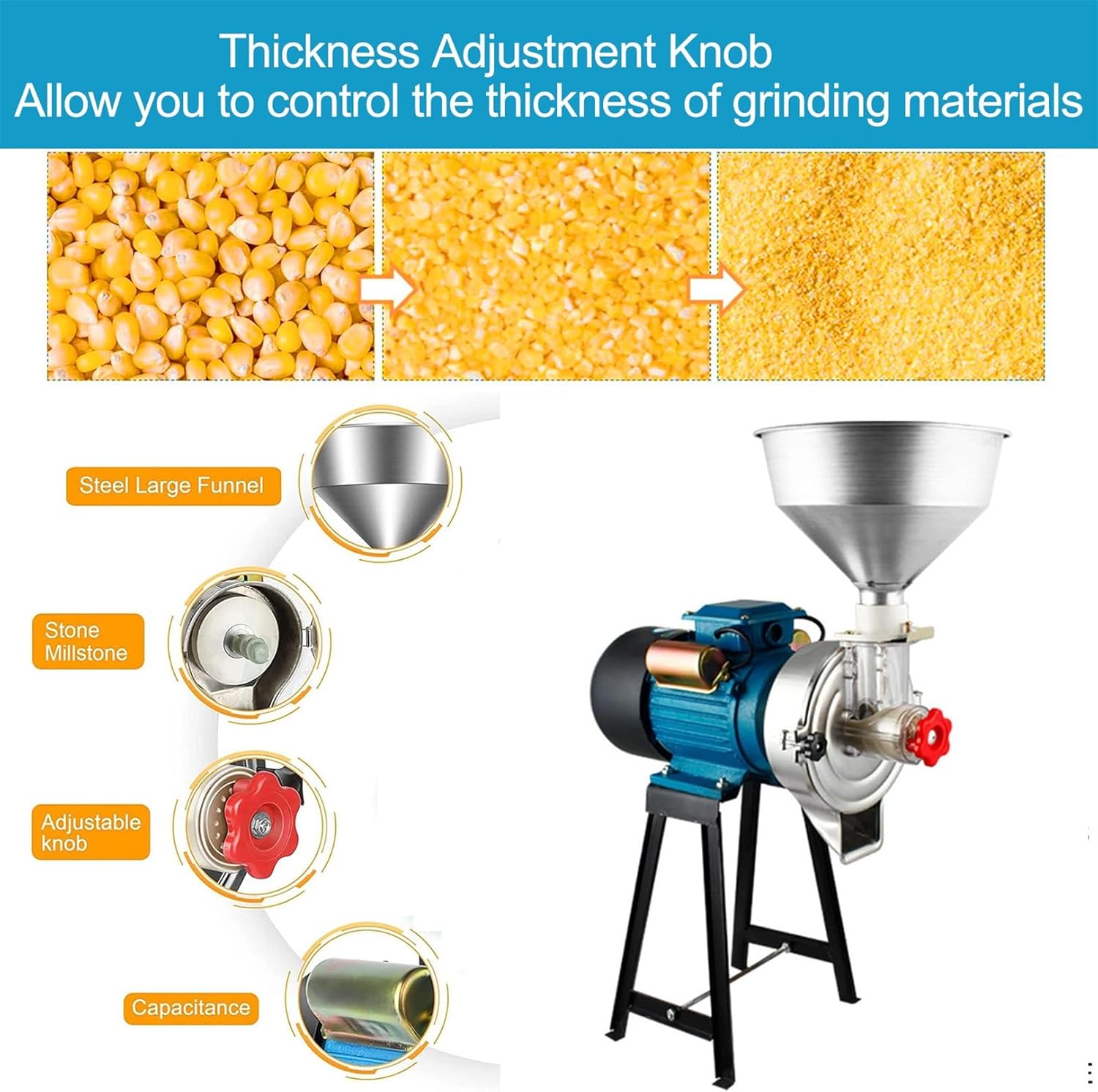 High-Efficiency Electric Grain Mill Grinder - Multifunctional Mixer for Coffee, Wheat, Spices & Nuts - Includes Funnel for Easy Grinding - Ideal for Home & Commercial Use