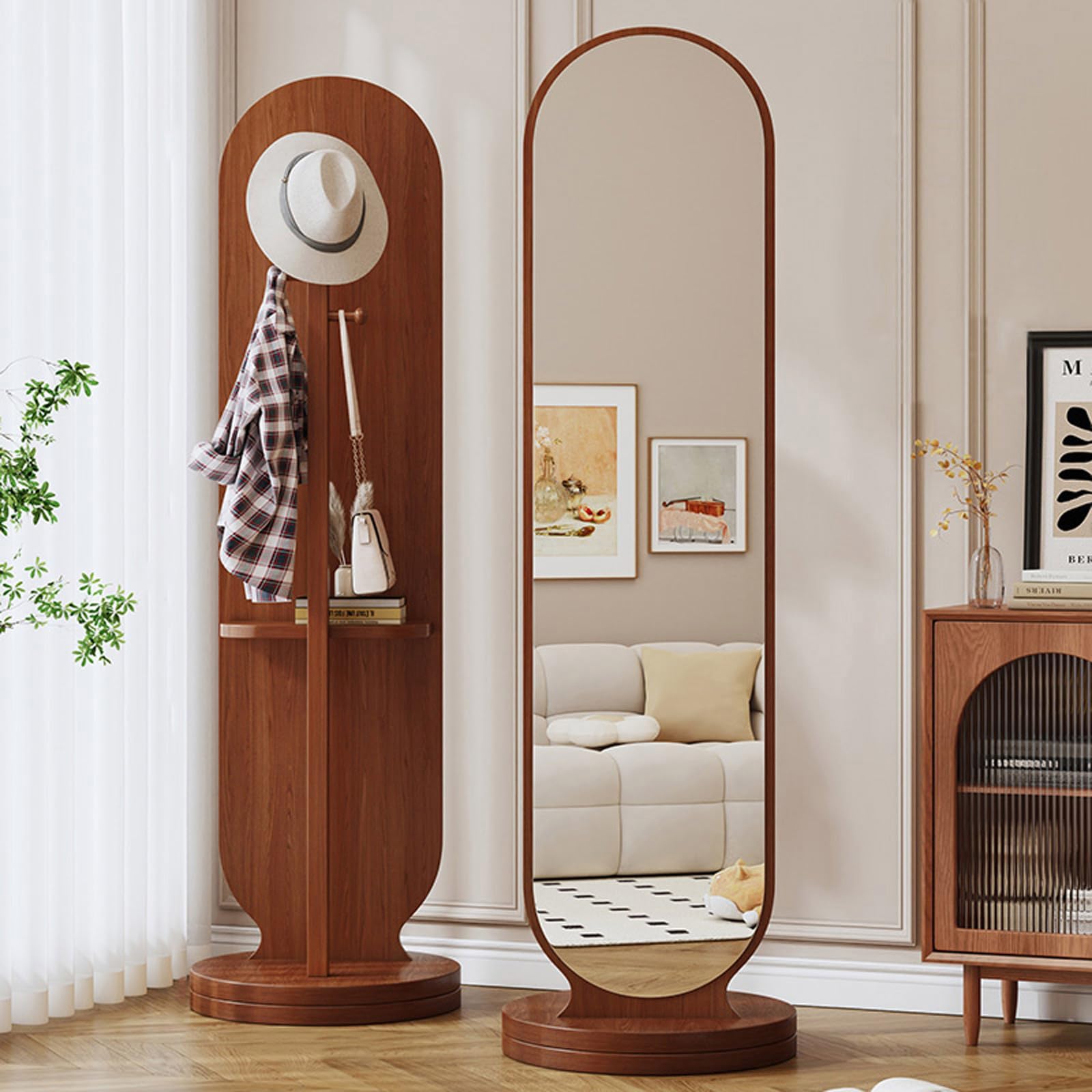 Amazon.com: 360° Rotating Full Length Mirror eith Coat Rack, 2-in