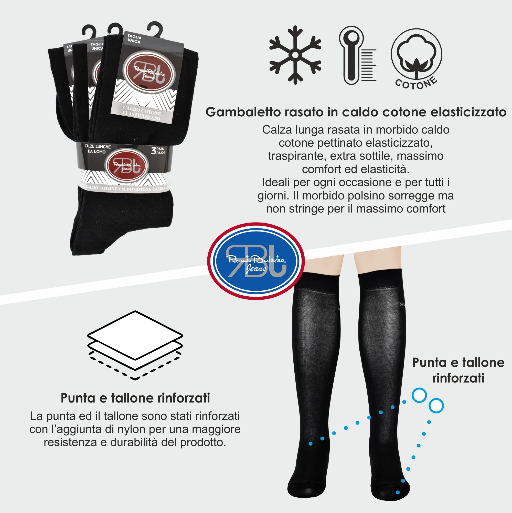 Renato Balestra 6 Paia - Calze Invernali in Cotone da Uomo Varie Altezze - Vari colori - Non stringono - Punte e talloni rinforzati