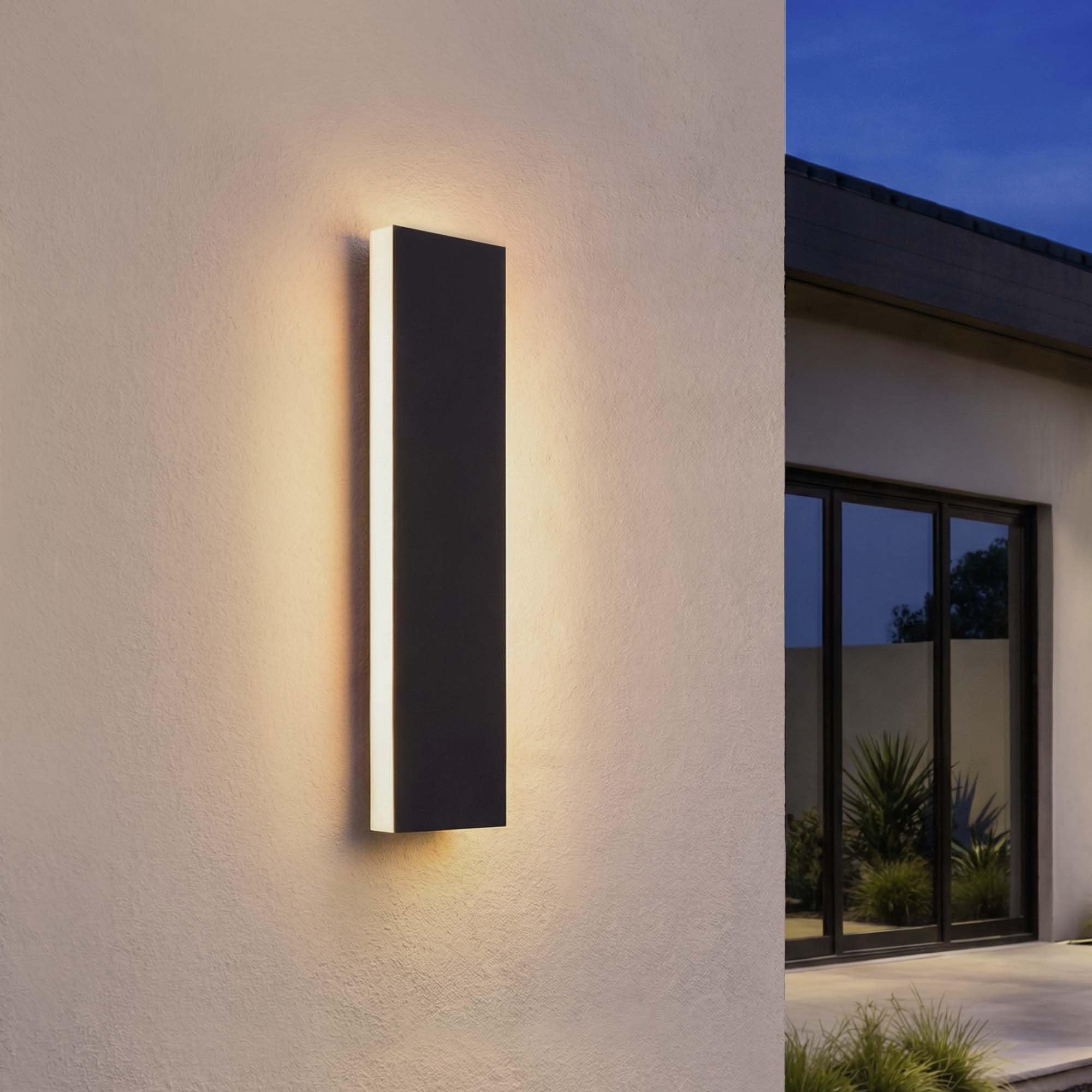Ledvion - Aplicación de pared exterior LED larga Villa, 30 cm, Ip65, 6W, Noir, Blanco cálido, 2700K, Aluminio y acrílico, interior y exterior, aplique exterior, lámpara de pared exterior