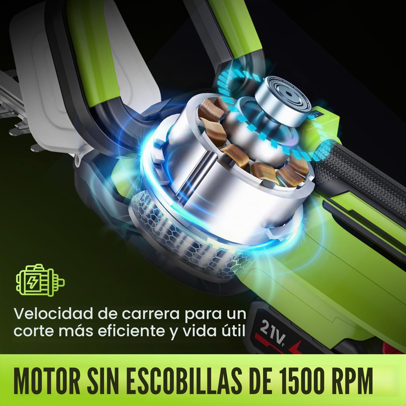 Cortasetos a Batería Potente 500W, Pantalla LCD, 2 Baterías 3.0Ah, Cortasetos Eléctrico Inalámbrico Motor Brushless, Hoja 55cm (Ramas hasta 15mm), Podadora para Jardín con Doble Seguridad