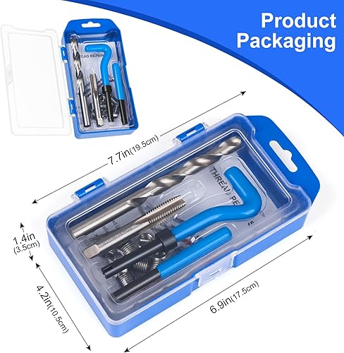 Miniatura 4 de Kit de reparación de roscas SAE de 15 piezas de 716-14 pulgadas HSS Kit de reparación de hélices para reparación de agujeros de tornillo internos