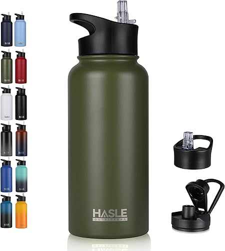 Miniatura 71 de HASLE OUTFITTERS Botella de agua deportiva de acero inoxidable de 32 onzas, aislada al vacío, de doble pared, a prueba de fugas, con 2 tapas (tapa