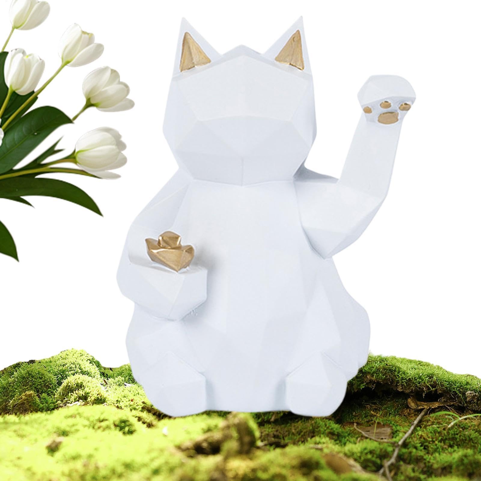 Chat porte-bonheur chinois : breloque en résine pour la maison et le bureau
