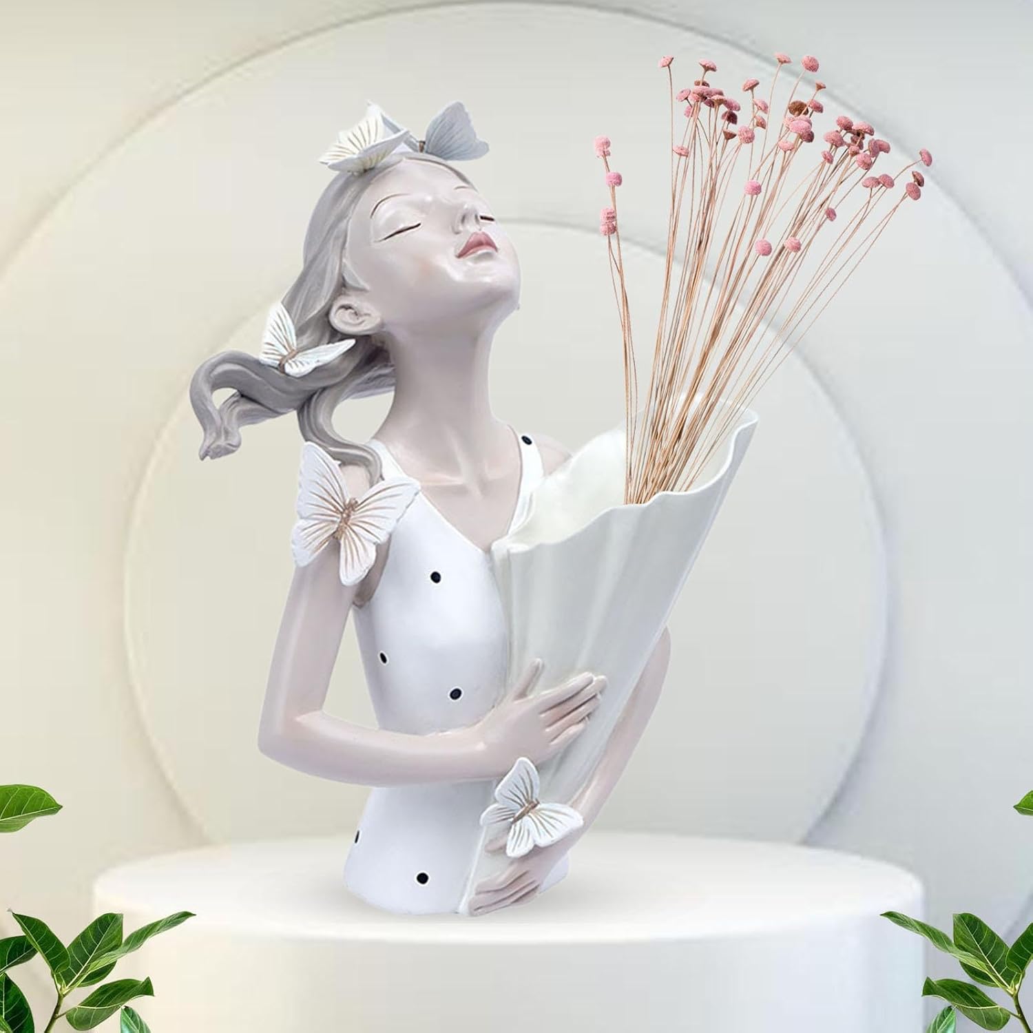Butterfly Girl Sculpture Home Decoration Lovely Elegant Flower Vase Desktop Planter for Bookcase Table Desktop Women