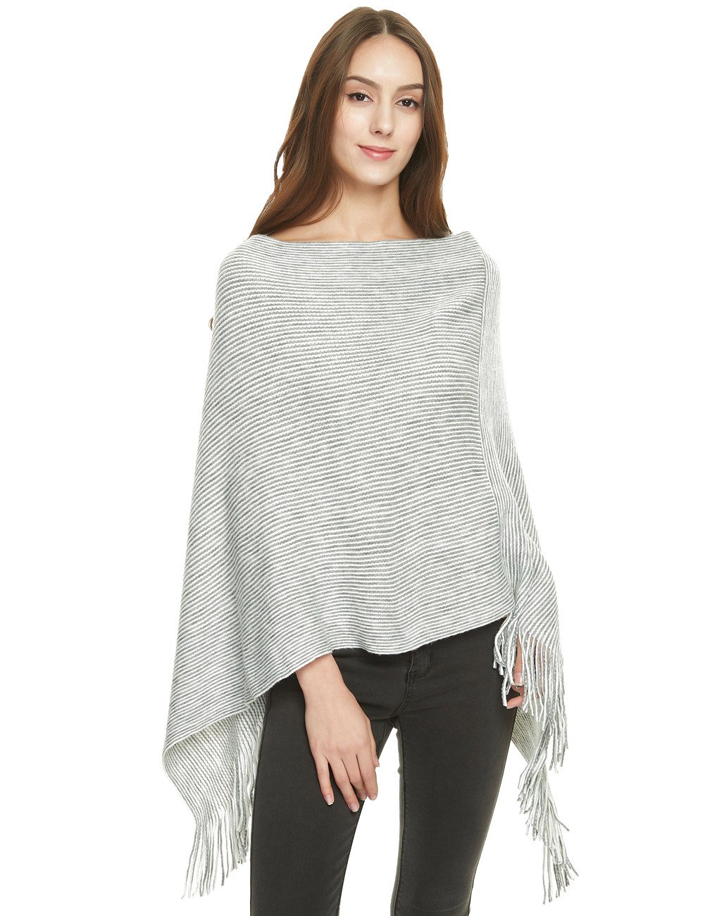 Ferand Women's Lightweight Poncho Sweater Versatile Shawl Wrap for Fall Winter 2023, Light grey