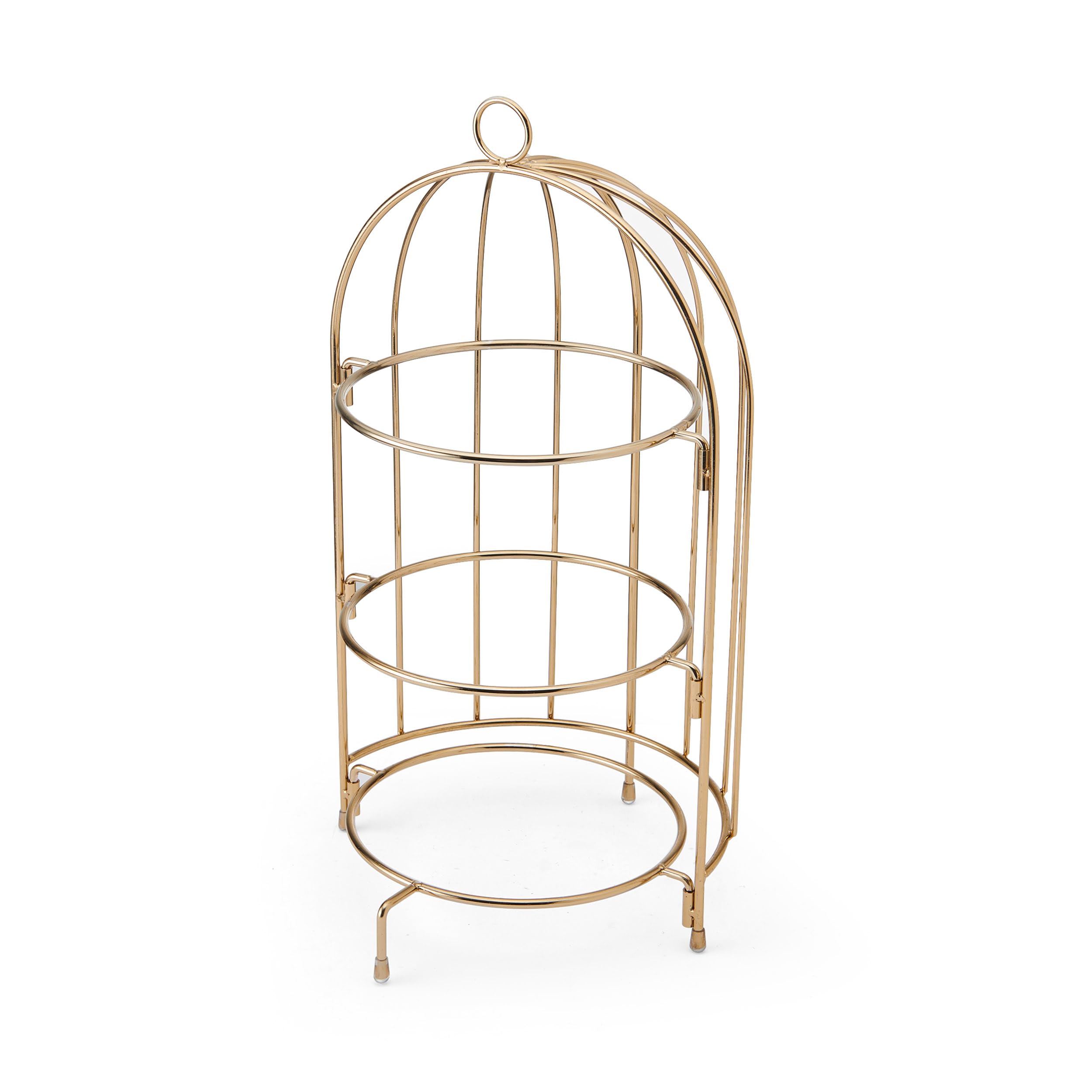 Artesa Gold Artesà 3 Tier Afternoon Tea Cake Bird Cage Stand, Copper Serving Platter To Display Cakes, Sandwiches Or Appetisers, 22Cm X 42Cm,