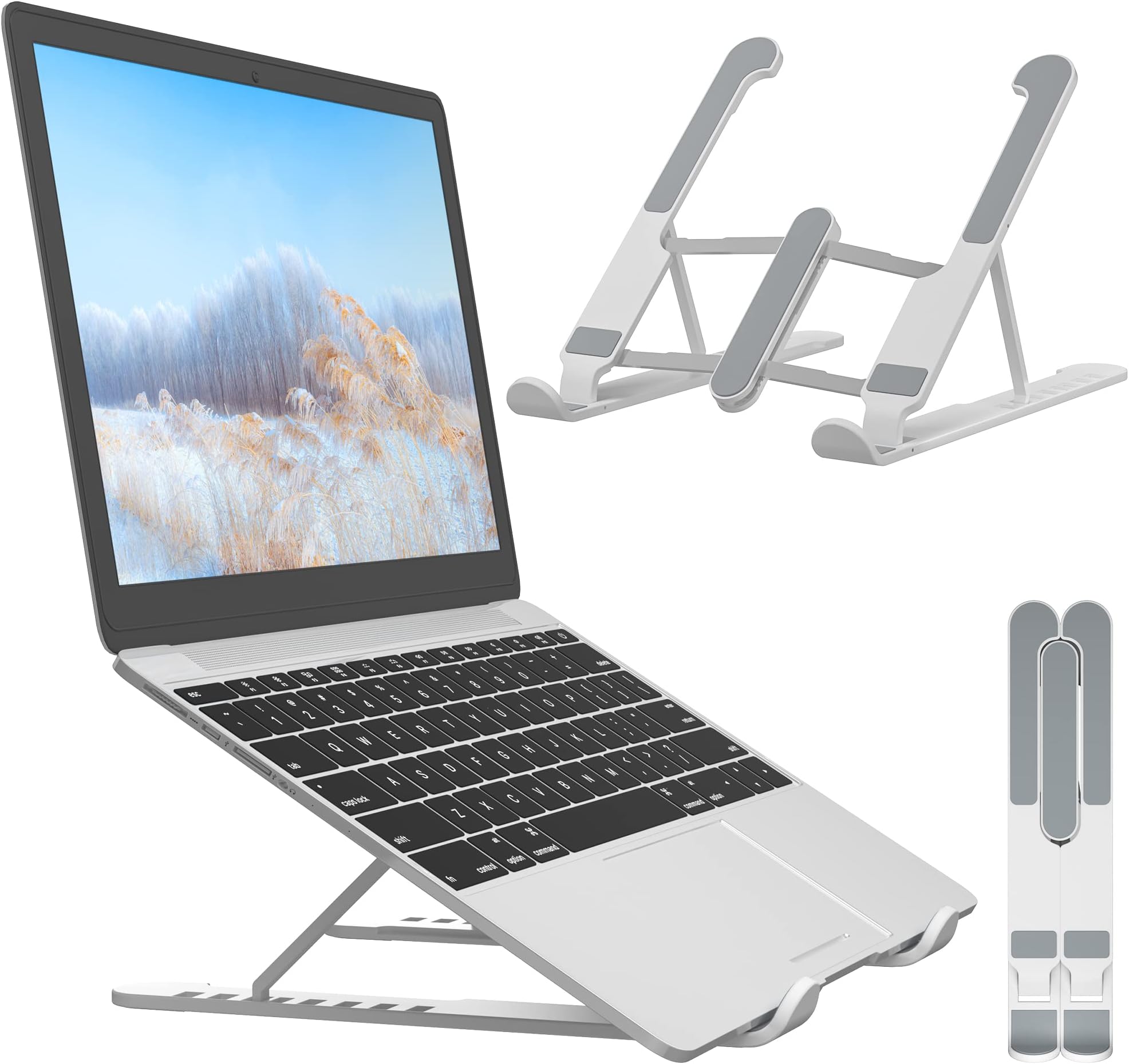 1home FOLDABLE Portable Laptop Stands for 10-16 inch Laptops Tablet, 8 Levels Height Adjustment Laptop Computer Riser, Ventilated Cooling Desktop Laptop Holder Supports up to 8KG