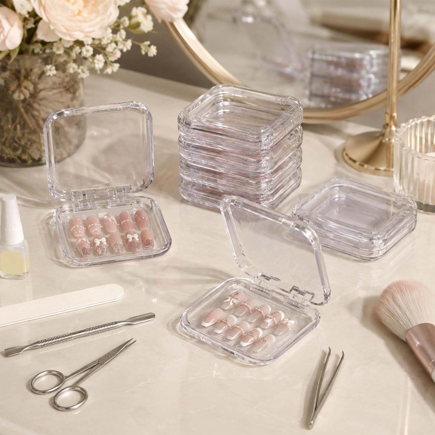 LUCKJUJU 12 Pcs Press On Nail Storage Box & 1 Big Storage Box
