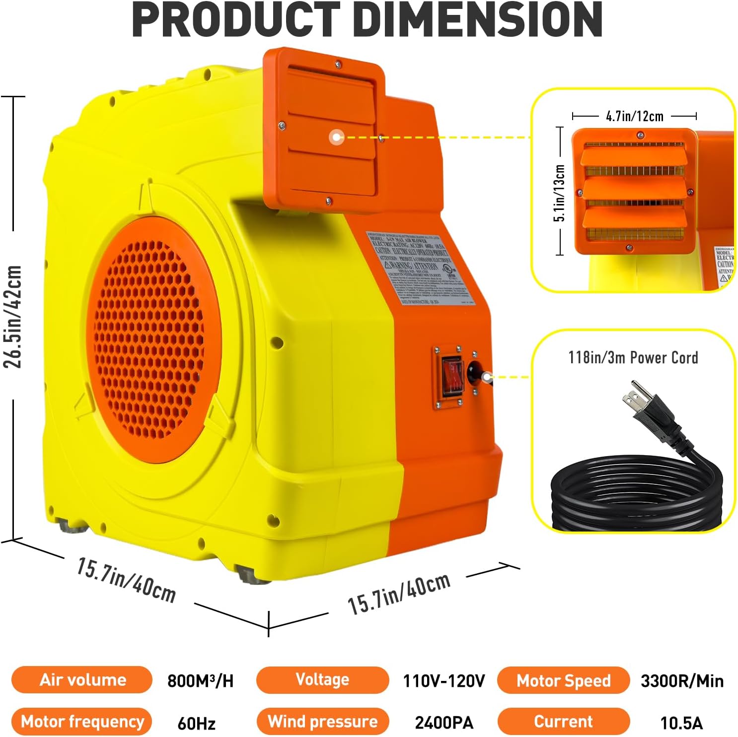 WARSUN Commercial 1.0HP Air Blower Fan for Giant Inflatable Products Recommended for Bounce House Water Slides, Jumpers, Paint Booths, Party Tents
