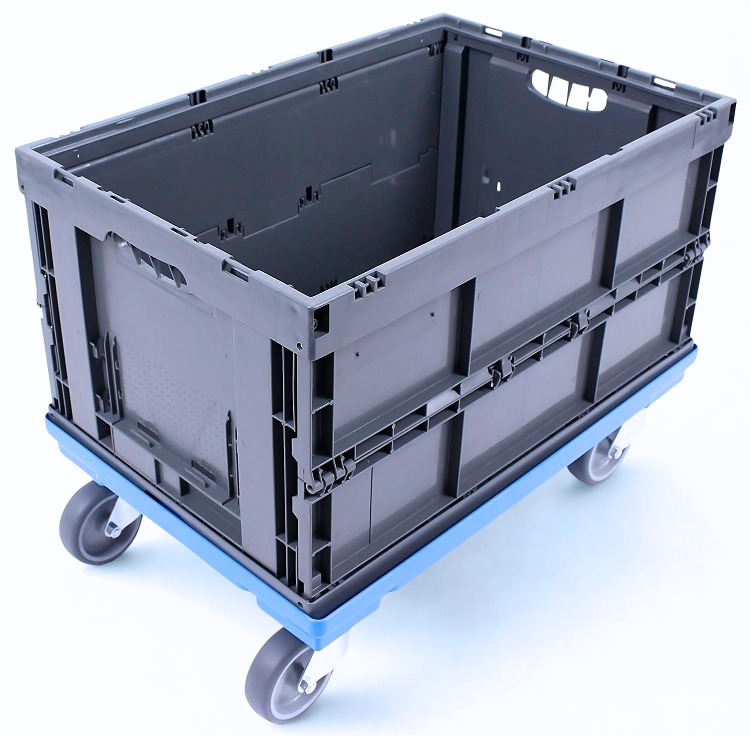 Wózek transportowy 60 x 40 cm, wózek do skrzynek składanych, skrzynek, euroboksów, Made in Germany, TÜV, 4 kółka skrętne, maks. 300 kg, niebieski