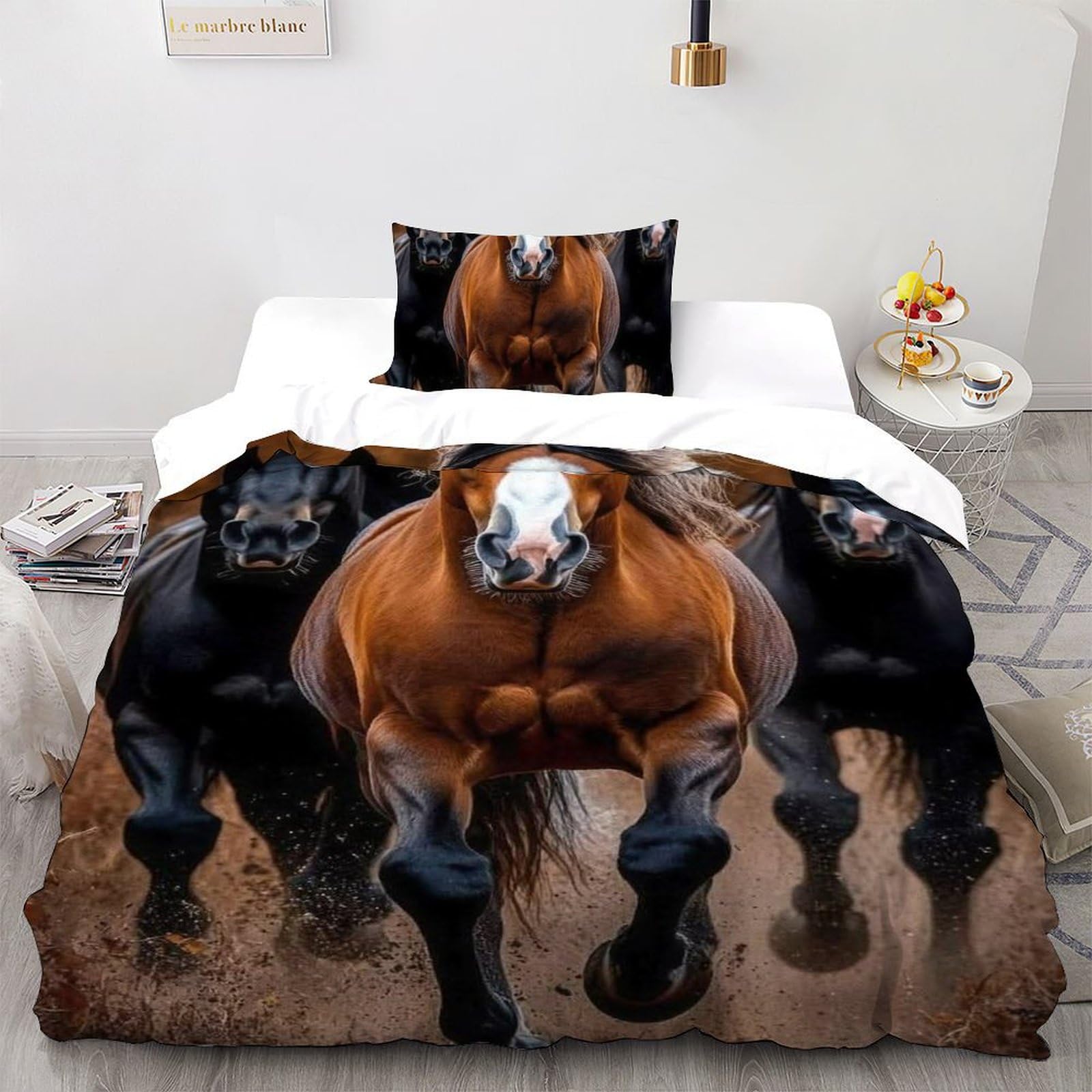 Housse de couette cheval sauvage idée cadeau parure de lit enfant 135x200