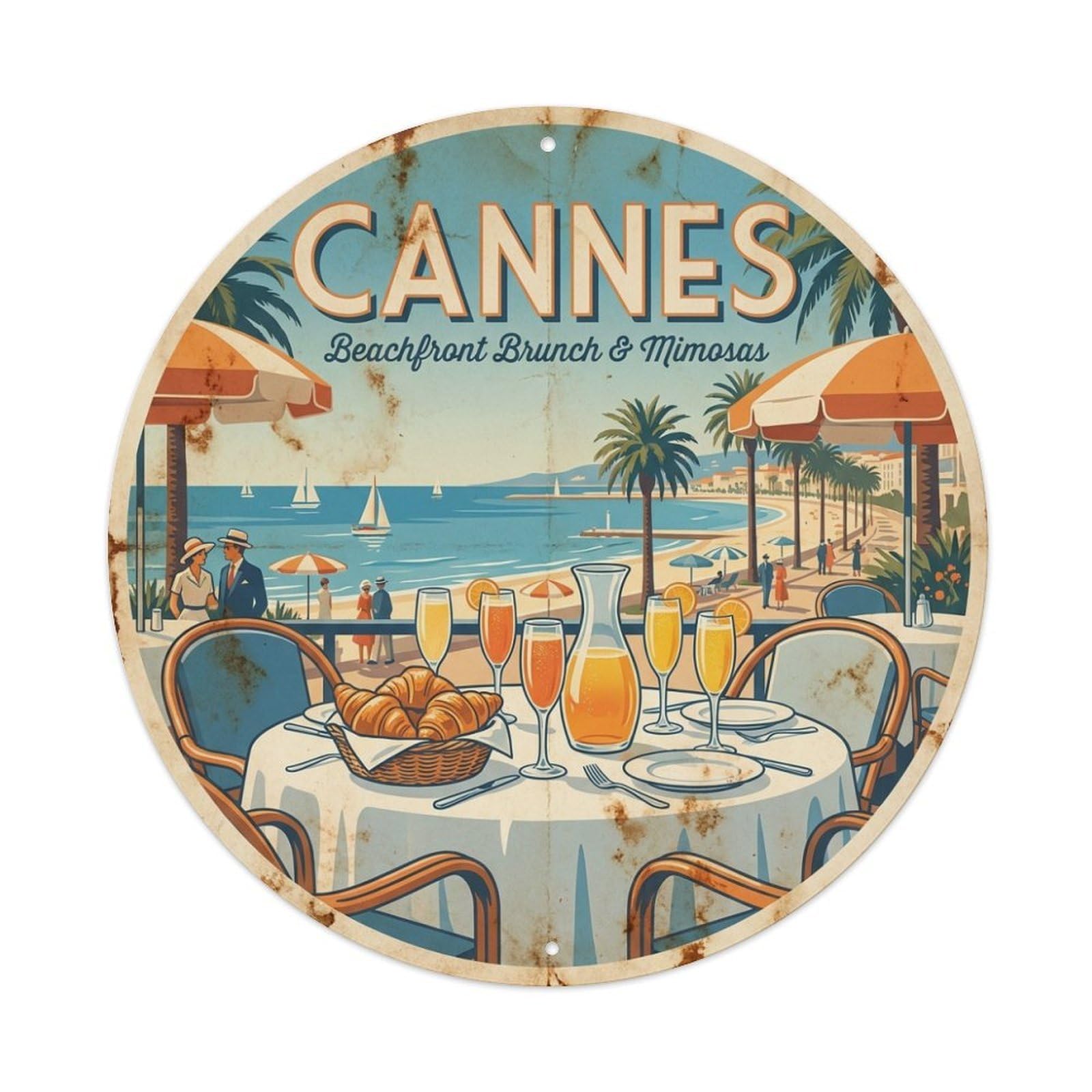 Riviera Travel Seafront Brunch Terrace France Cannes Metal Tin Sign