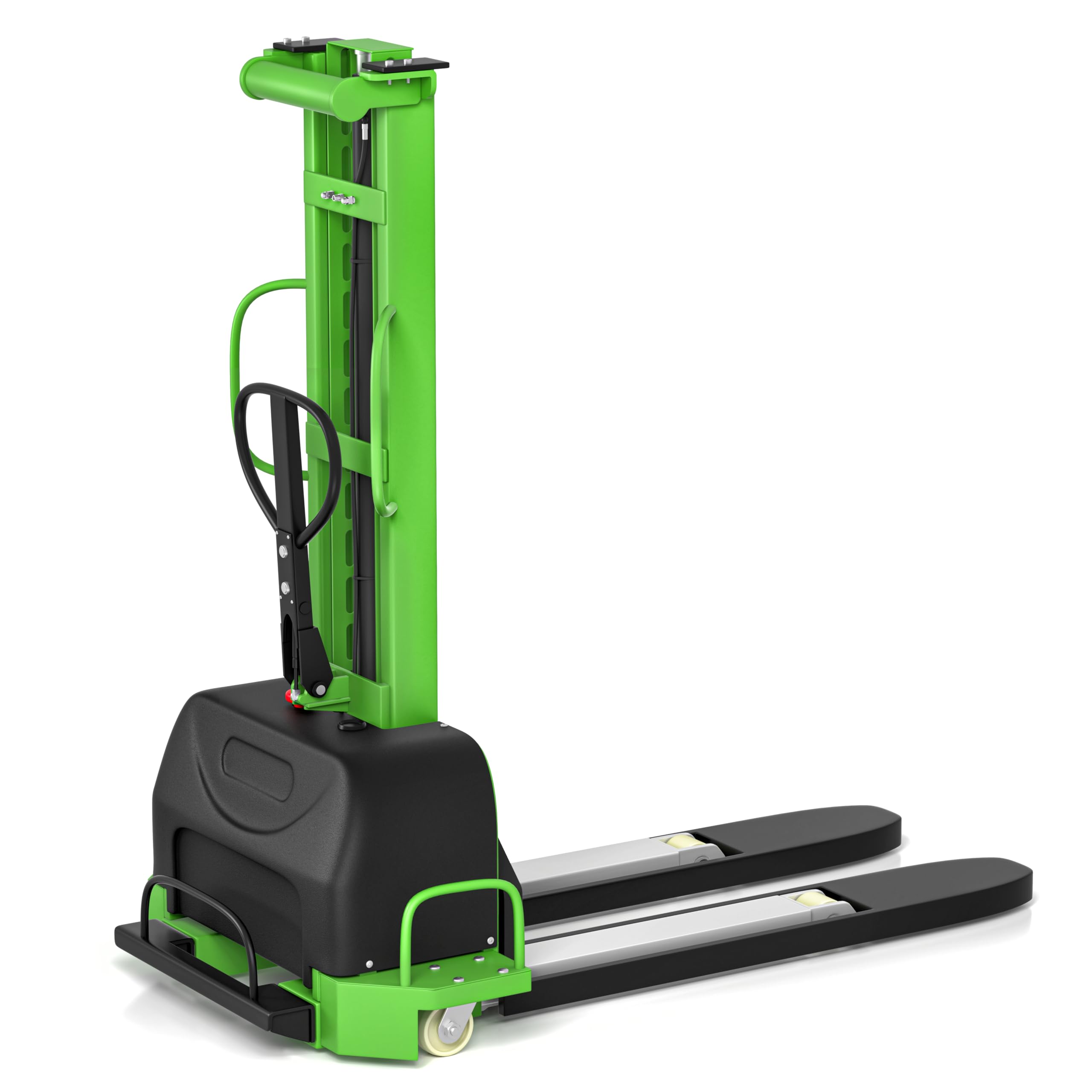 Semi Electric Self Loading Forklift Pallet Stacker - Portable Hand Lifting Truck Cargo with Straddle Legs and Adjustable Forks - Material Lifter 1100lbs Capacity 51 Inch Lift Height