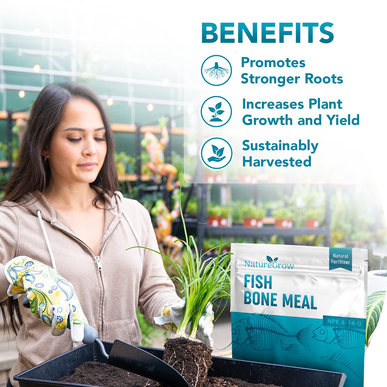 Fish Bone Meal Fertilizer-6-14-0 Natural Plant Food Source of Nitrogen and Phosphorus for Organic Gardening (6LB)