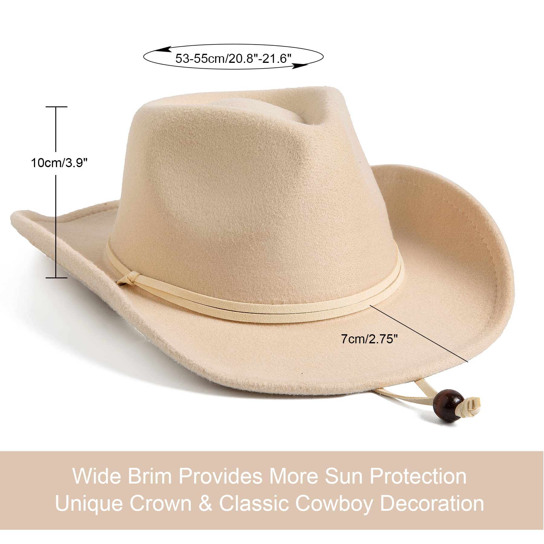Lanzom Cappello da cowgirl in feltro retrò a tesa larga da cowboy occidentale per bambini e ragazzi con cordino antivento