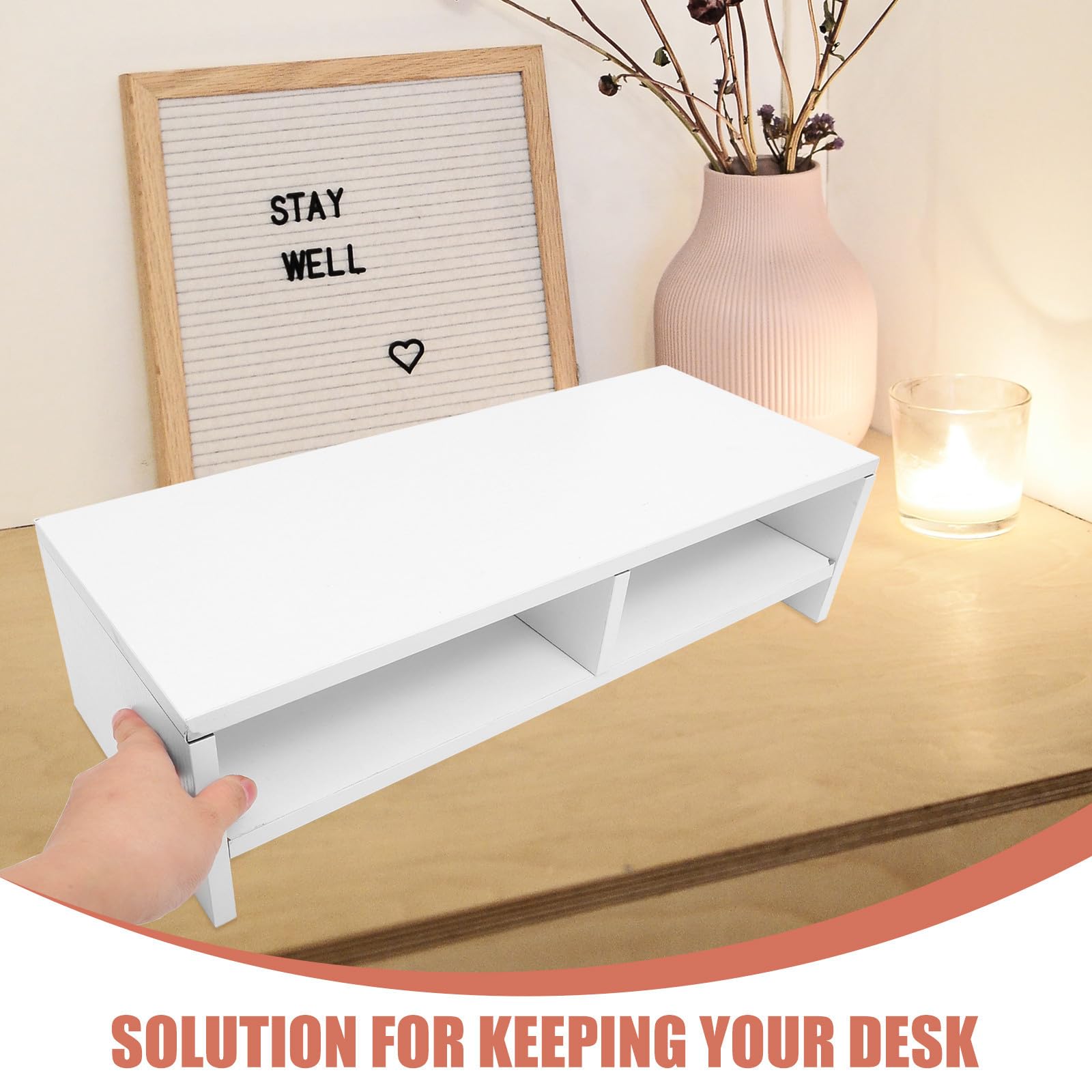 Soporte Elevador para Monitor de Escritorio de Madera Blanco
