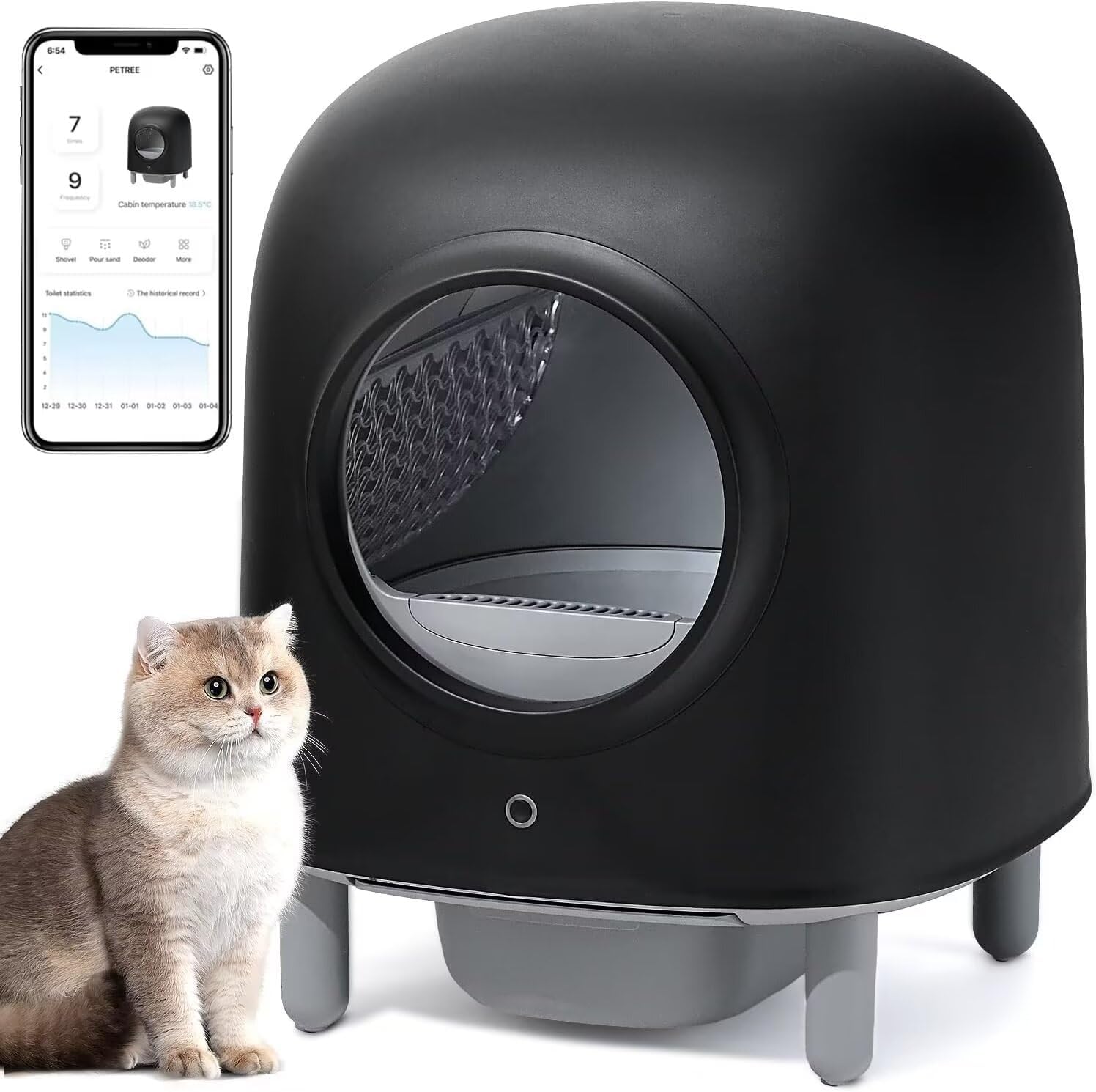 Petree SelfCleaning Cat Litter Box with WiFi Enabled, App Monitoring, Exceptional Safety