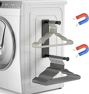MFTEK Hanger Organizer Stacker, Magnetic Hanger Holder, Extendable Hangers Storage Rack for Washing Machine Closet Laundry Room Organization, Stand Rack for Adult Kids Velvet Hangers (Black)