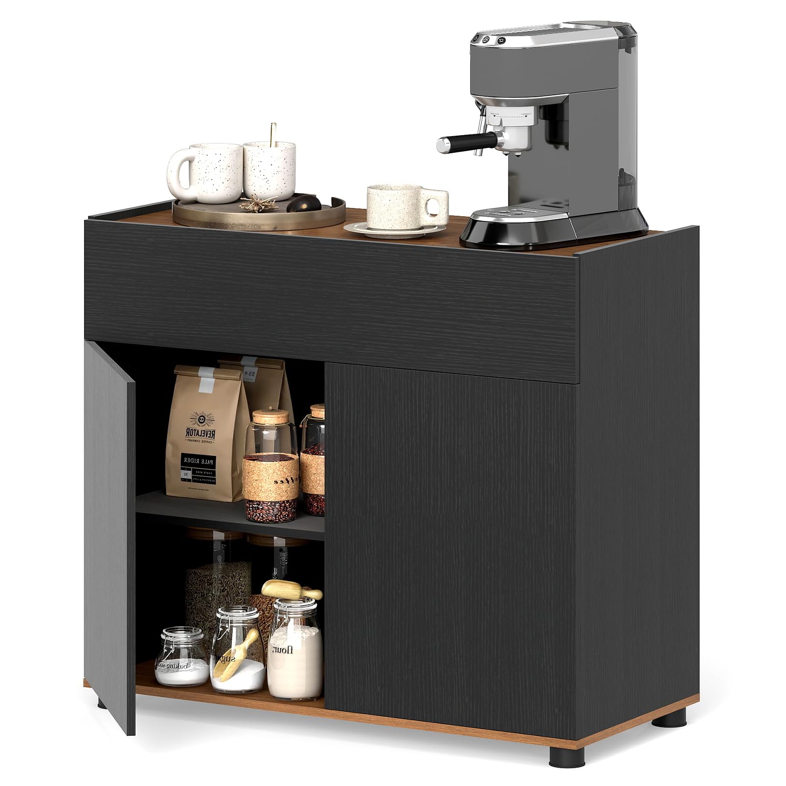 KOMFOTTEU Credenza Cucina con Cassetto e 2 Ante, Mobile Dispensa Moderno con Dispositivo Antiribaltamento