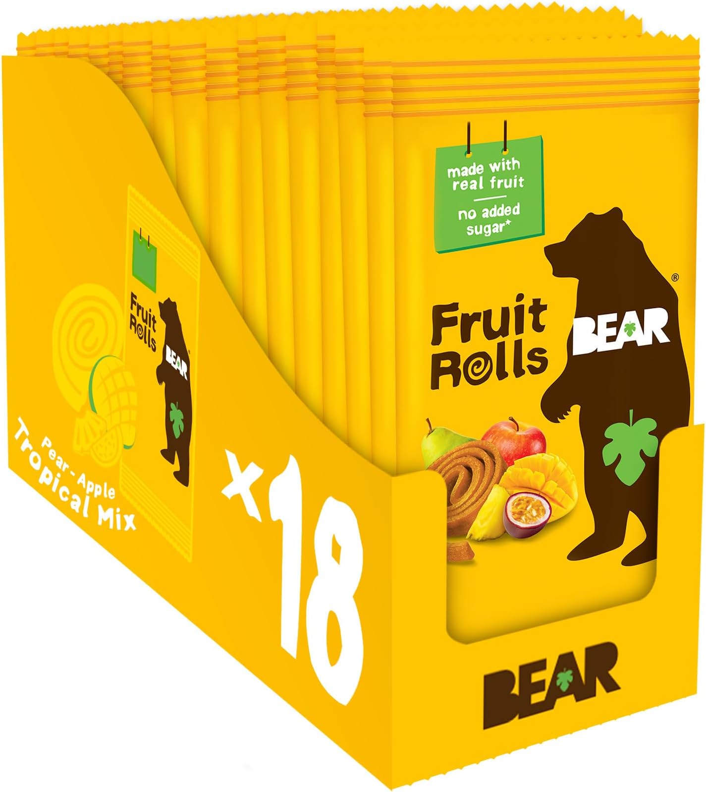 BEAR Real Fruit Snack Rolls - Gluten Free, Vegan, and Non-GMO - Tropical – 36 Rolls, Healthy School And Lunch Snacks For Kids And Adults, 0.7 Ounce (Pack of 18)