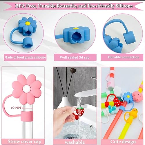 Miniatura 3 de 6 tapas de pajilla, bonita cubierta de popote 3D para vaso Stanley de 30 y 40 onzas, cubierta de popote de silicona para copa Stanley en diferentes