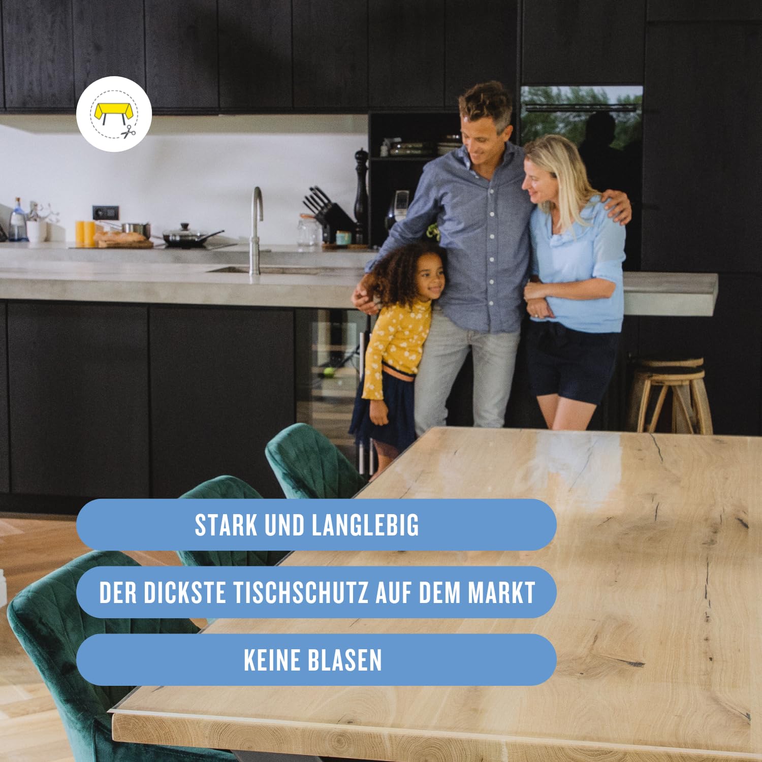 Trente Tischfolie 90x100 cm - 3mm dick - Tischdecke Abwaschbar - Tischschutz mit abgeschrägten Kanten - Transparente Tischdecke Eckig - Schutztischdecke Größe wählbar
