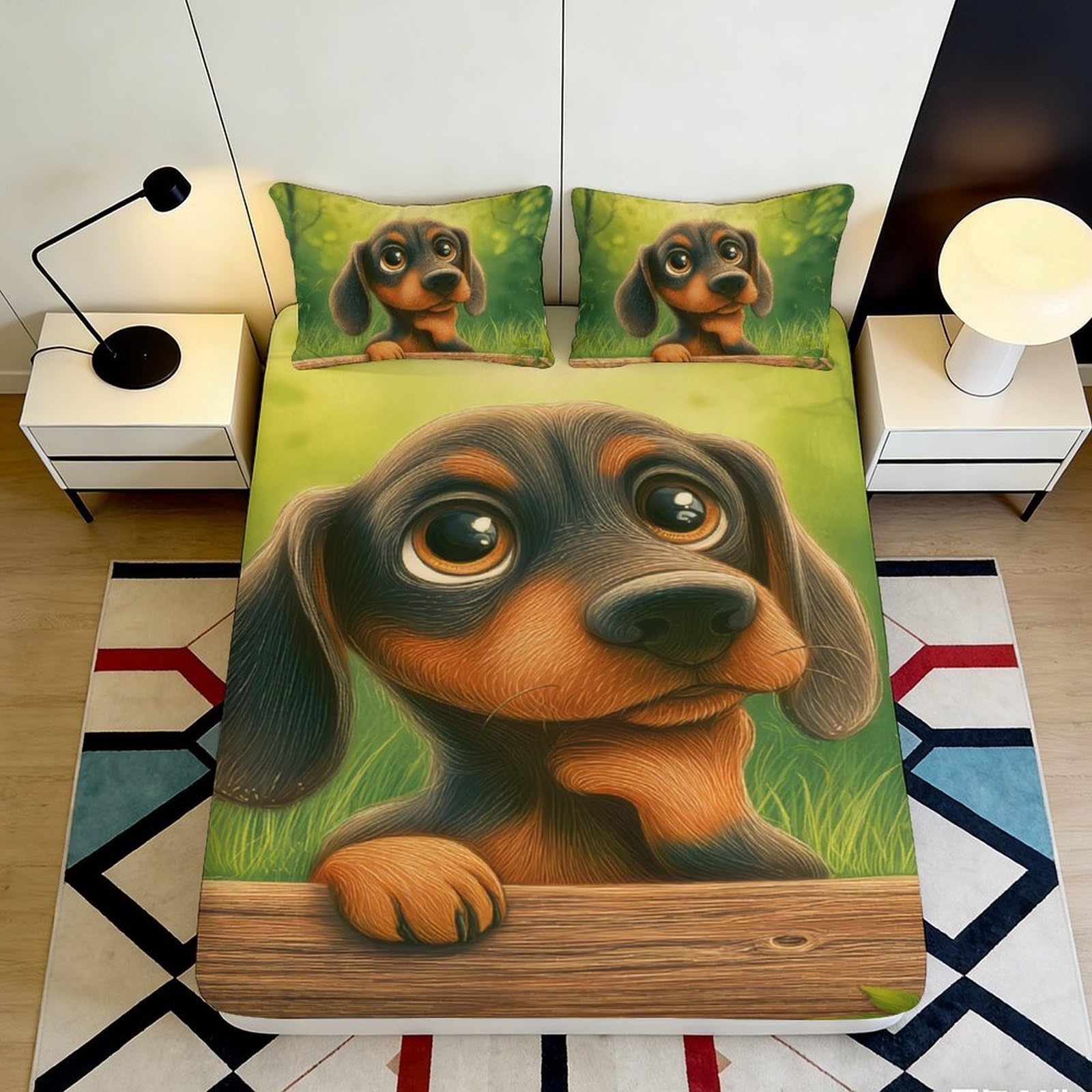 Jqzkxnhpbr Style-3 3D Printed Cartoon Dachshund Fitted Sheet Microfiber Soft Anti-Slip Dog Pattern Mattress Cover For Bedroom Dorm Decor 90X200x25cm