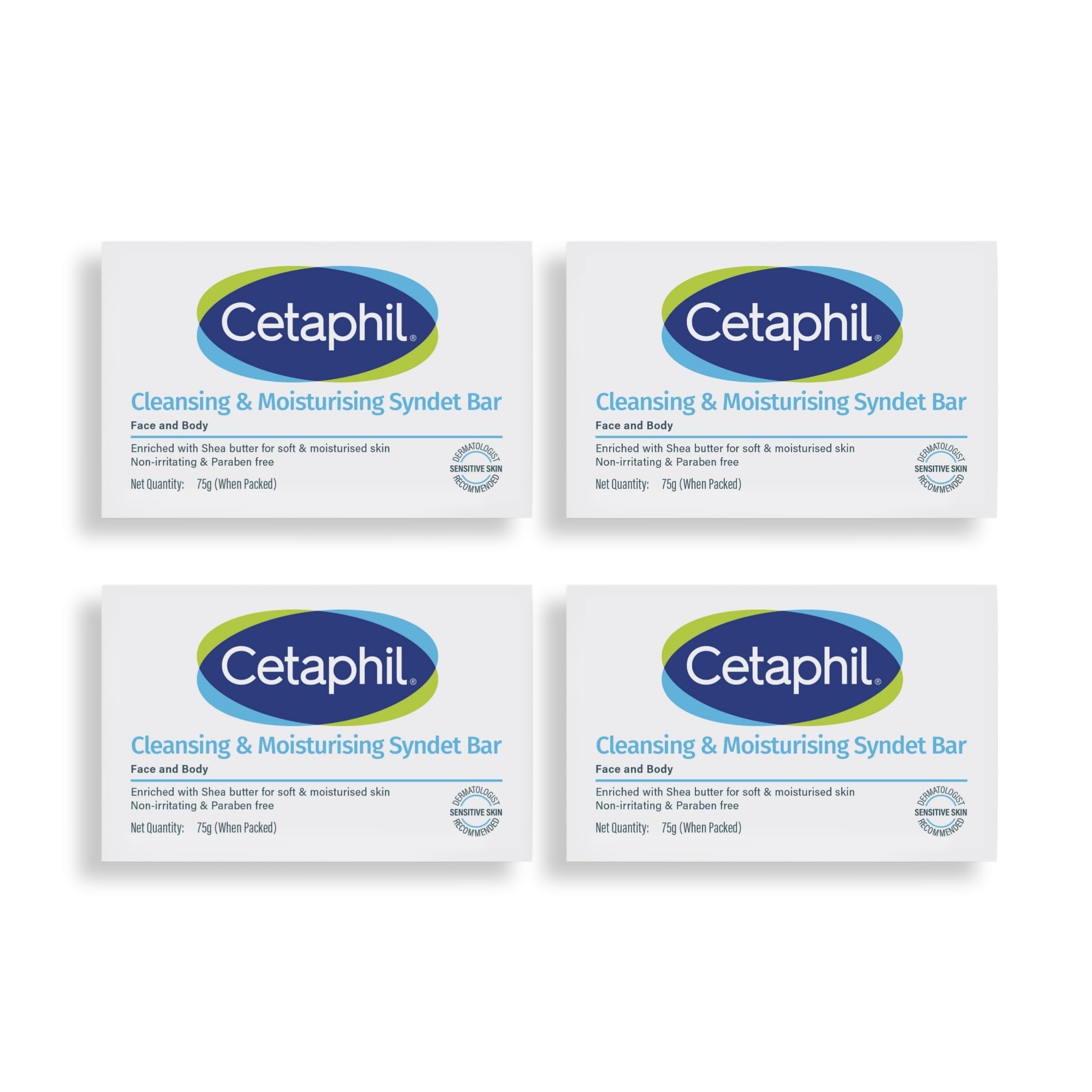Cetaphil Cleansing and Moisturising Syndet Bar, Shea Butter, 300 g, Pack of 4-image-14