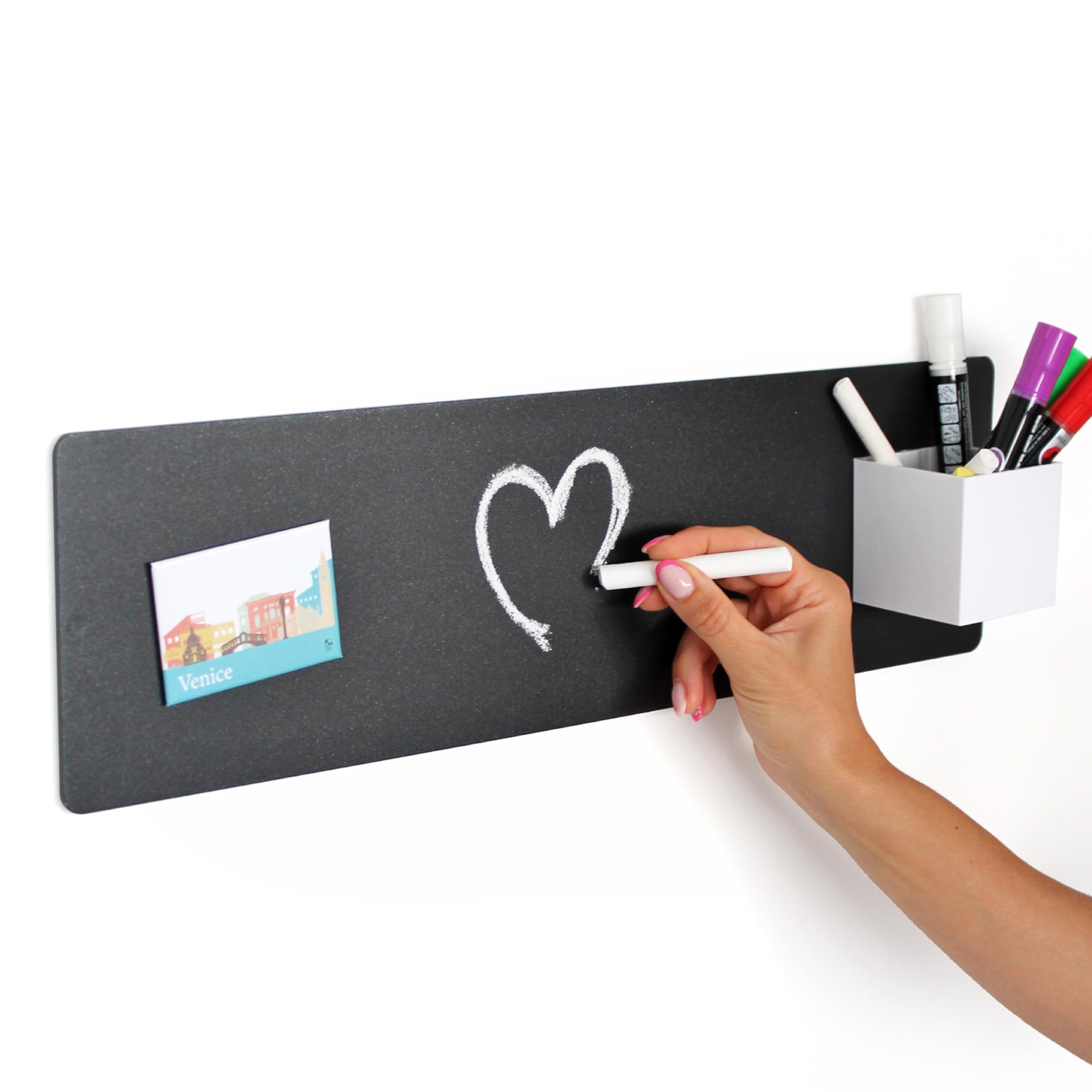 KalaMitica - Magnetic Board - Write and Wipe - Support for Magnets and Magnetic Containers - Organize and Decor any Space of your Home or Office - Wall Mounted - Charcoal - 14x50x0.12 cm